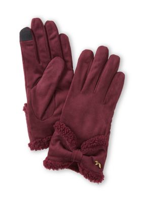 Faux Twinface Gloves with Bow 