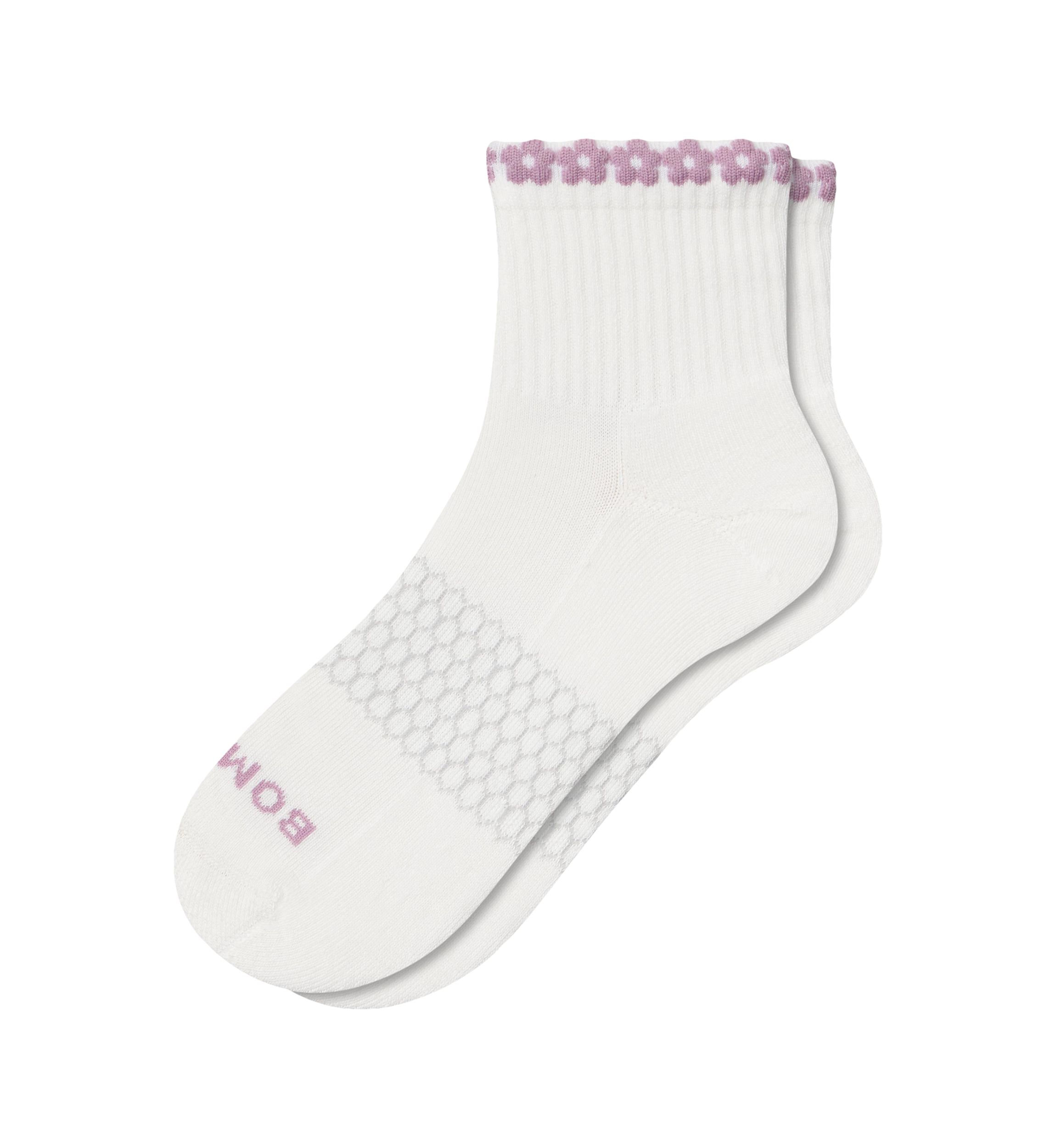 3D Flowers Cuff Solid Quarter Socks