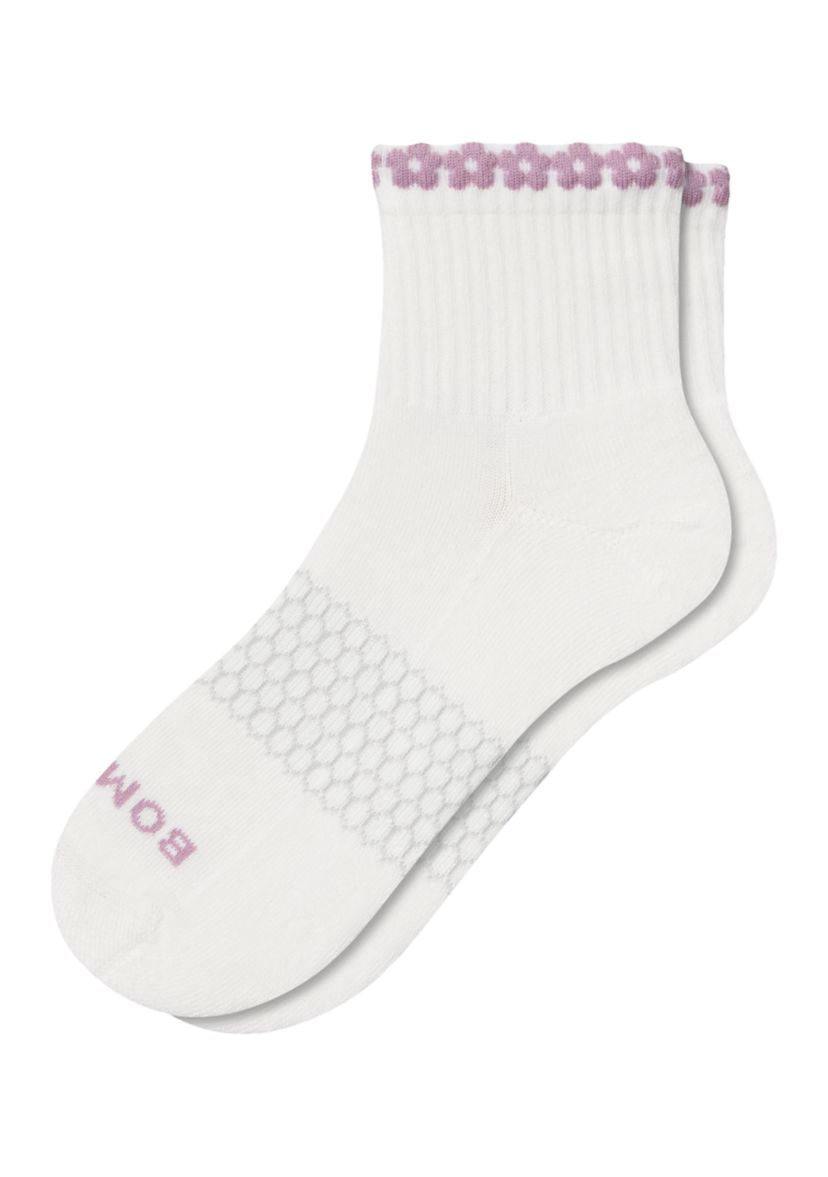 3D Flowers Cuff Solid Quarter Socks