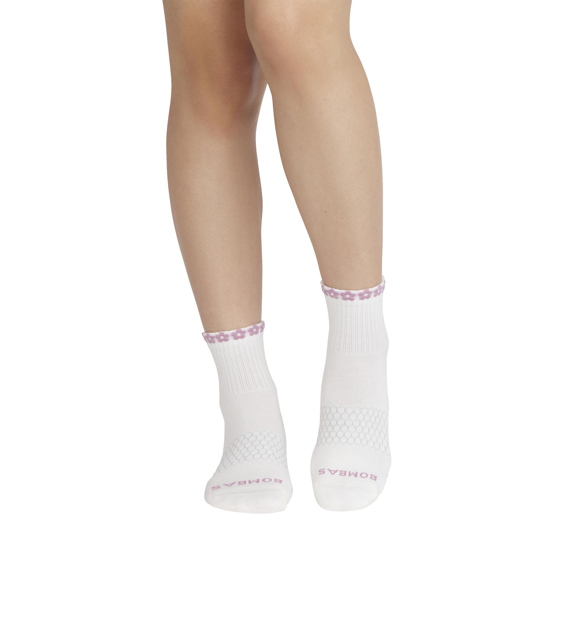 3D Flowers Cuff Solid Quarter Socks