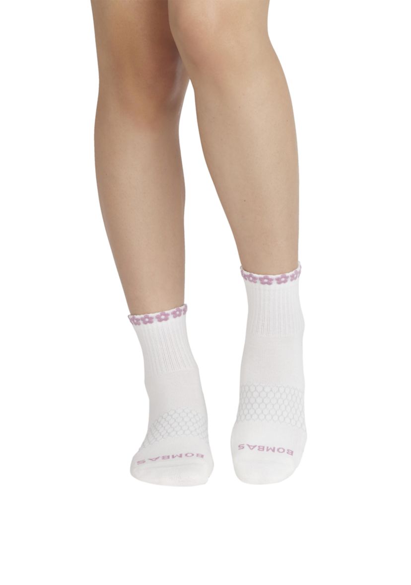 3D Flowers Cuff Solid Quarter Socks