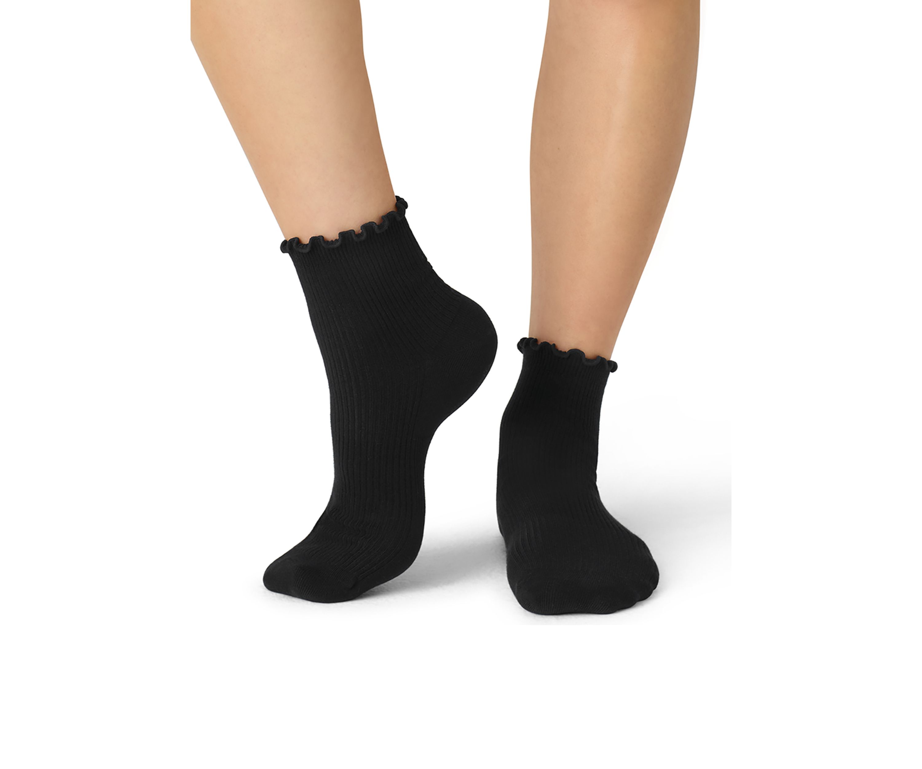 Solid Frilly True Rib Lightweight Quarter Socks 