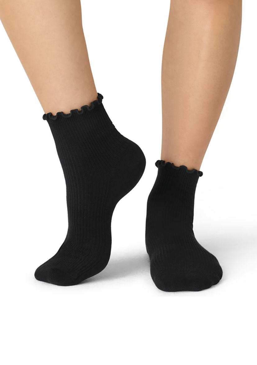 Solid Frilly True Rib Lightweight Quarter Socks 
