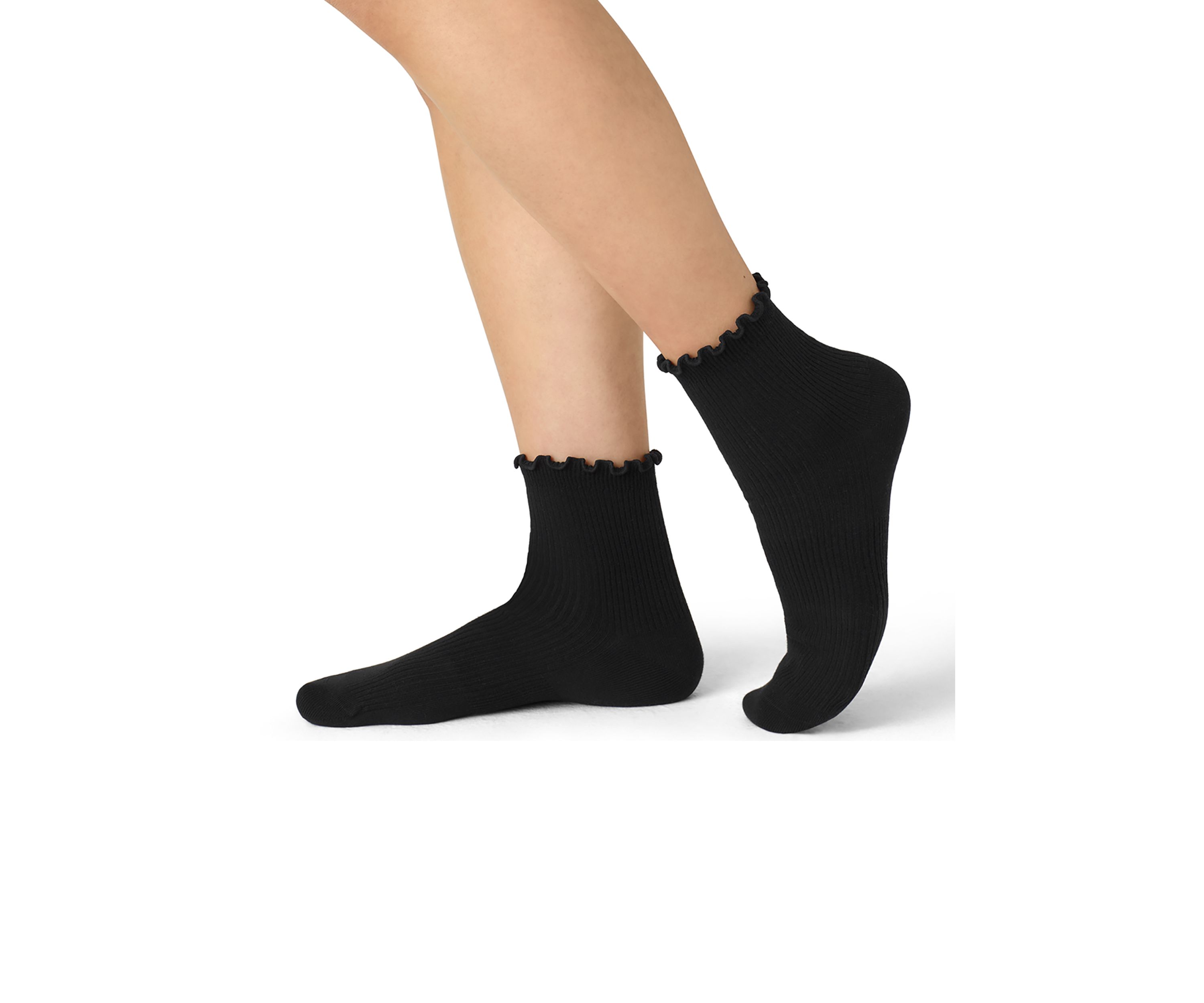 Solid Frilly True Rib Lightweight Quarter Socks 