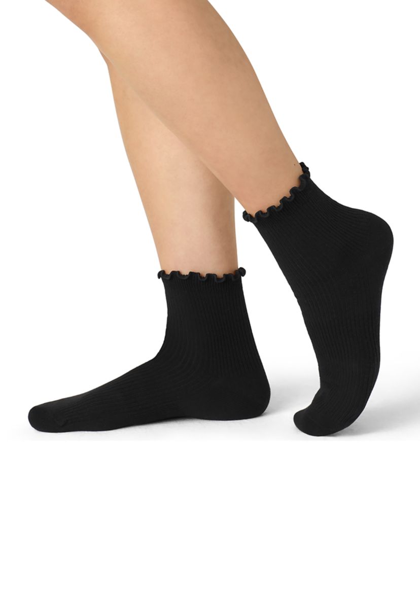 Solid Frilly True Rib Lightweight Quarter Socks 
