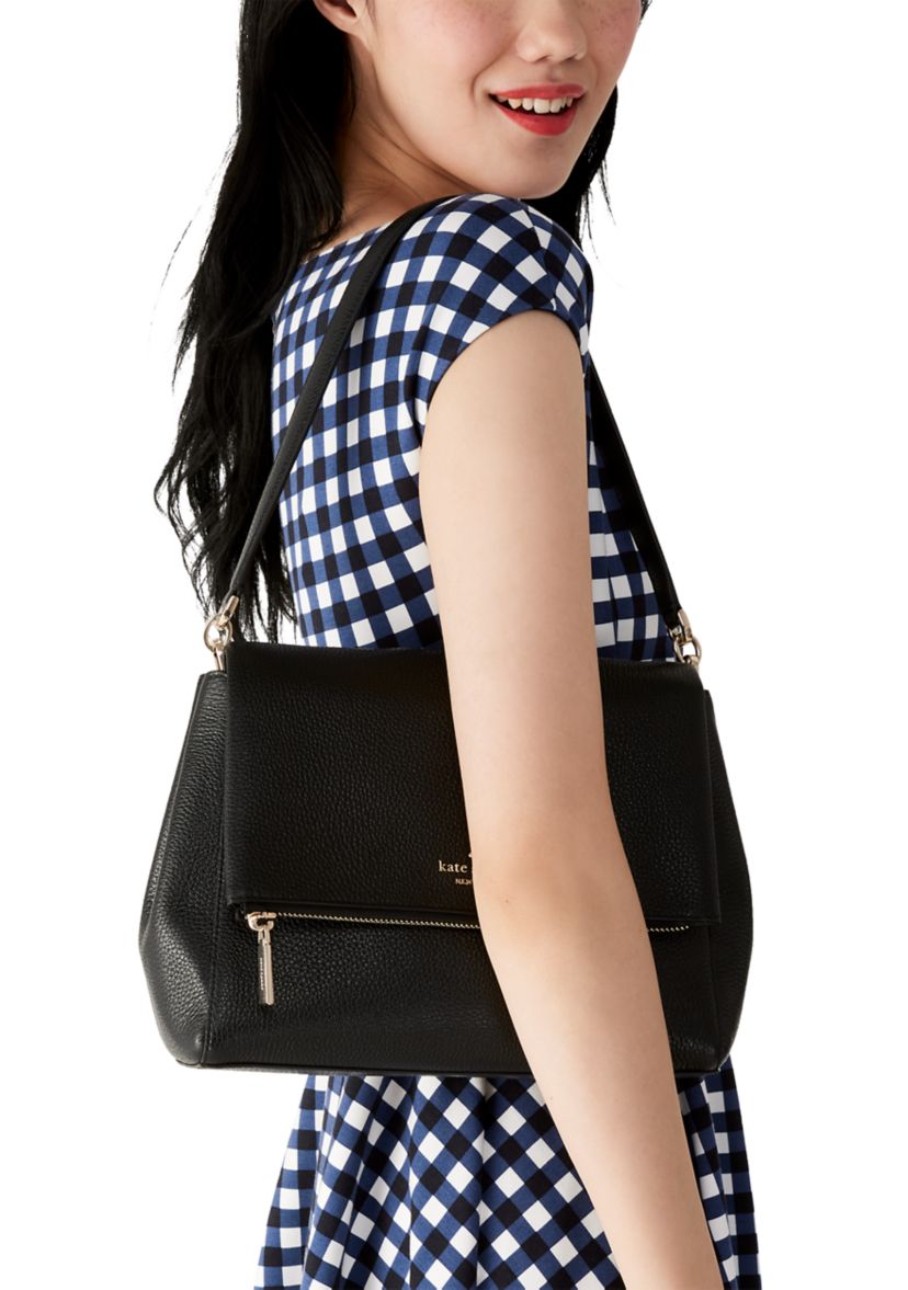 Leila Pebbled Leather Medium Flap Shoulder Bag 