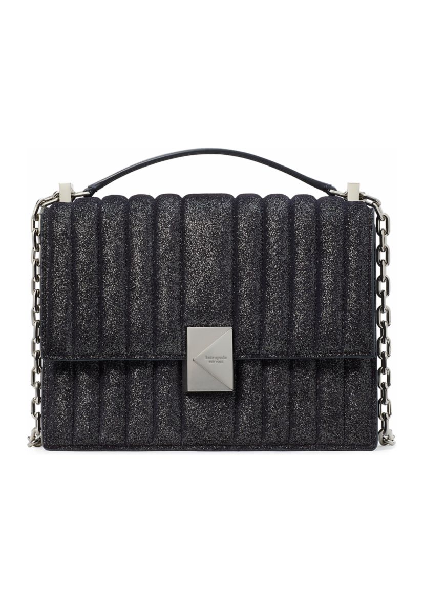 Tribeca Quilted Glitter Suede Chain Shoulder Bag