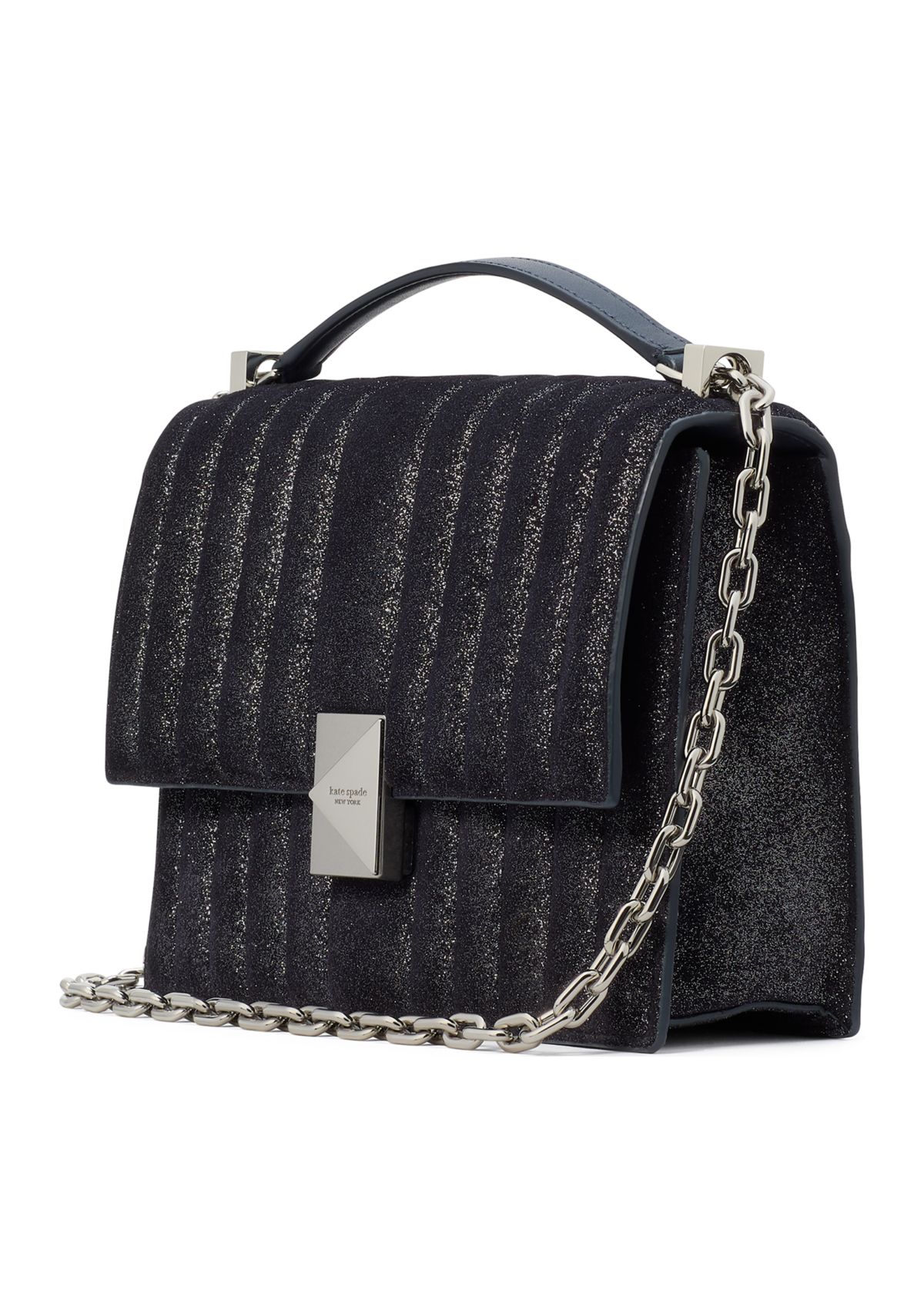 Tribeca Quilted Glitter Suede Chain Shoulder Bag