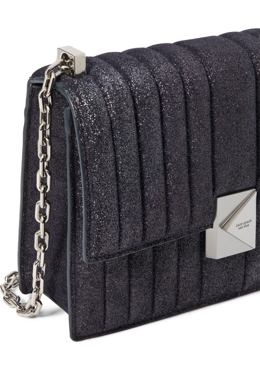 Tribeca Quilted Glitter Suede Chain Shoulder Bag