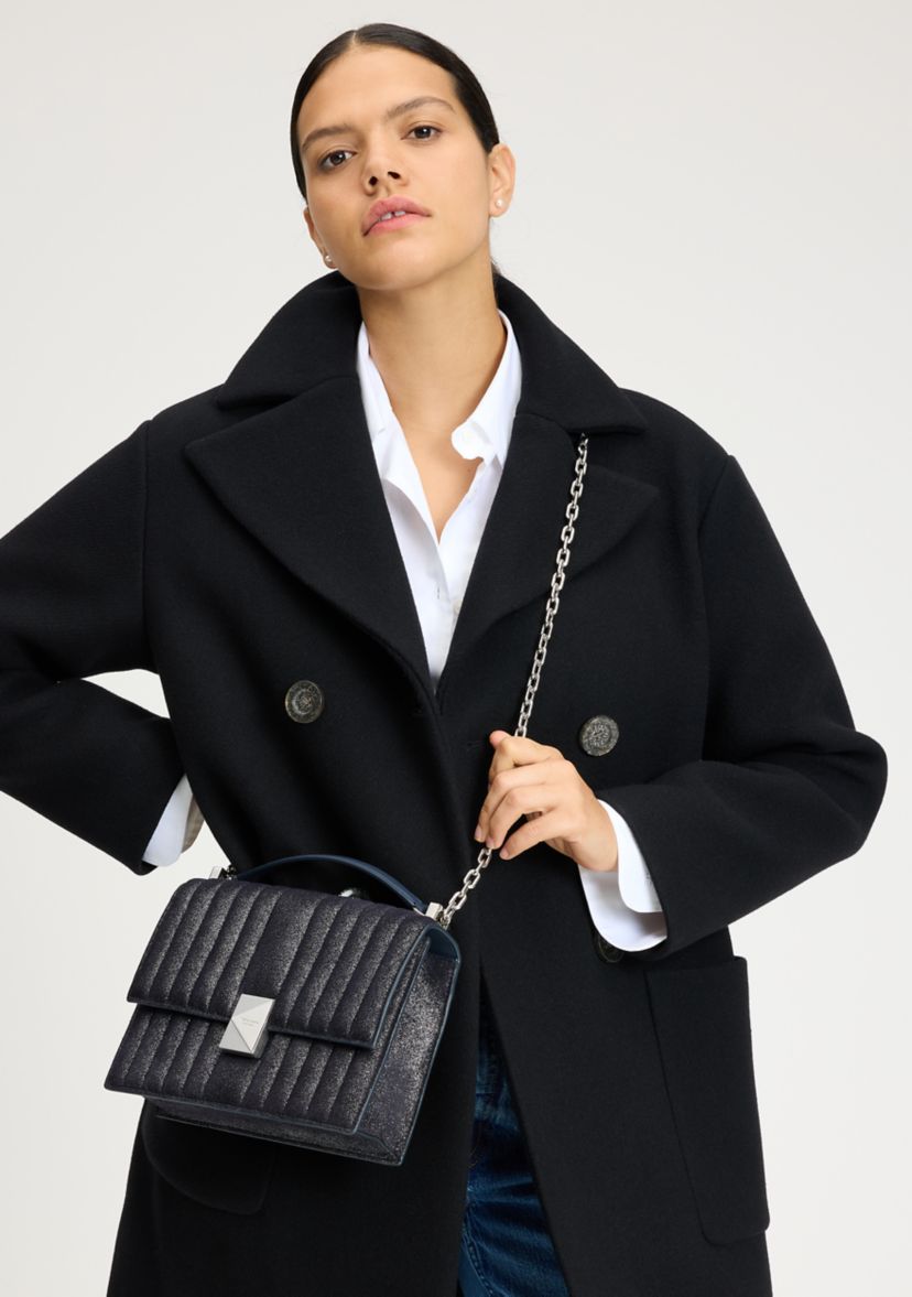 Tribeca Quilted Glitter Suede Chain Shoulder Bag