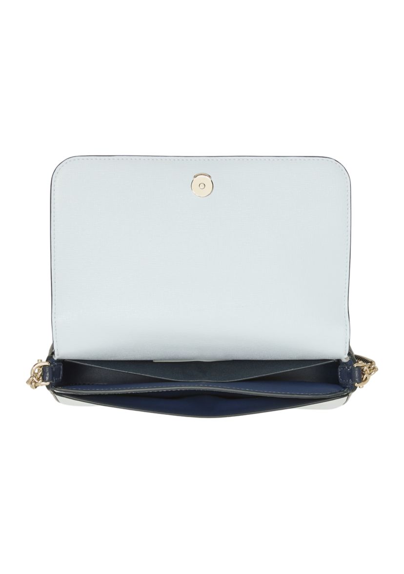 Devin Color Blocked Saffiano Leather Flap Chain Crossbody Bag