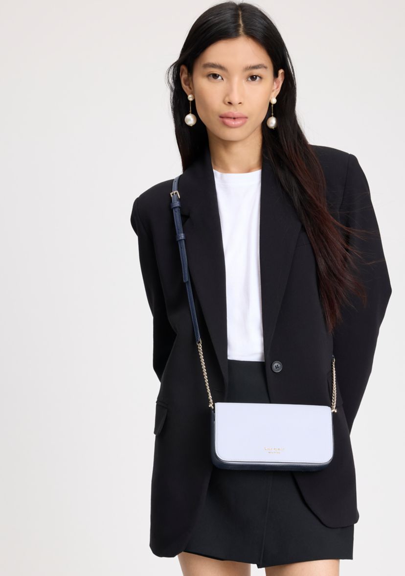 Devin Color Blocked Saffiano Leather Flap Chain Crossbody Bag