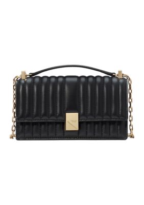 kate spade new york Deco Quilted Leather Mini Flap Chain Crossbody Bag, Black