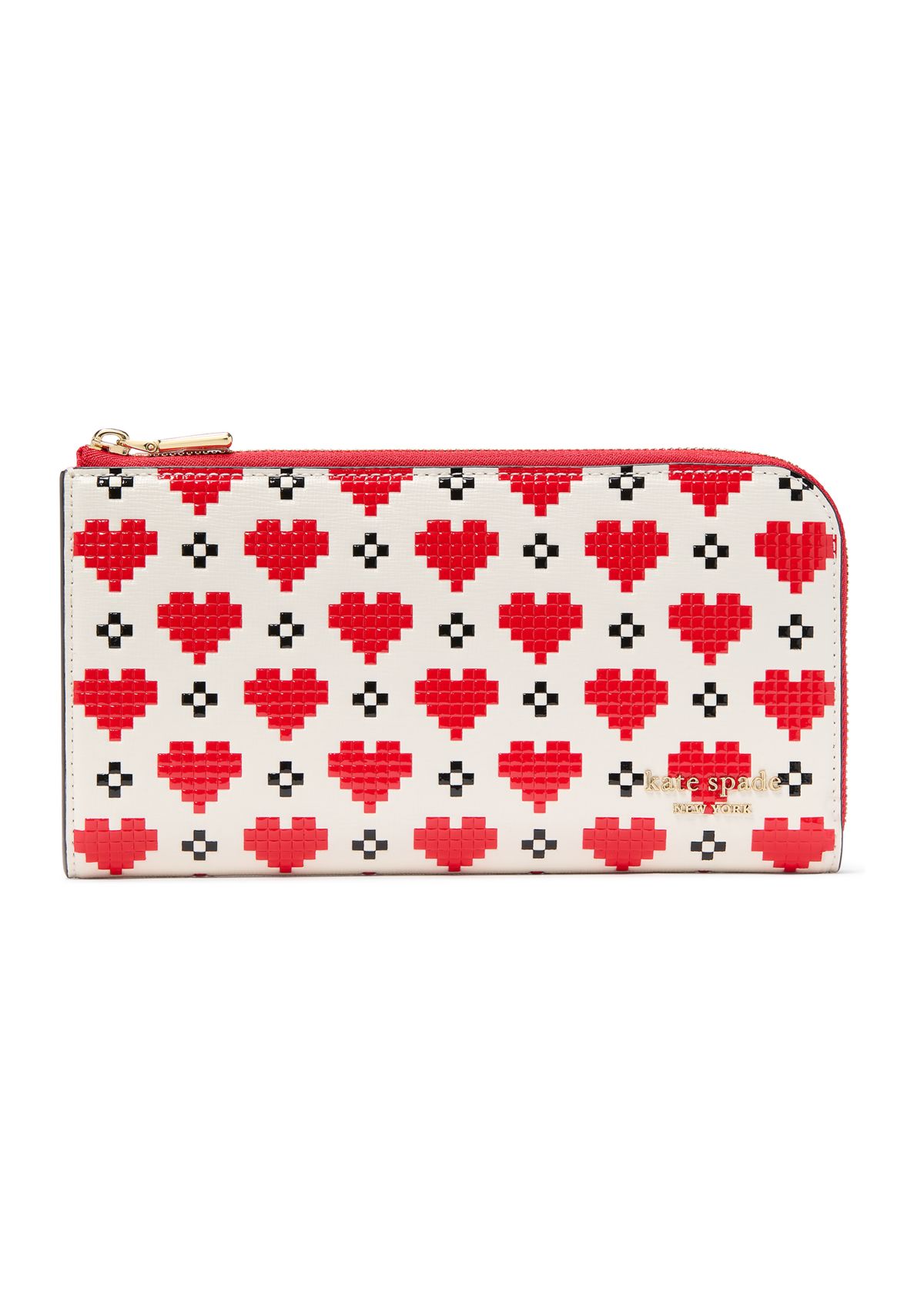 Devin Pixel Hearts Embossed Saffiano Leather Zip Around Continental Wallet
