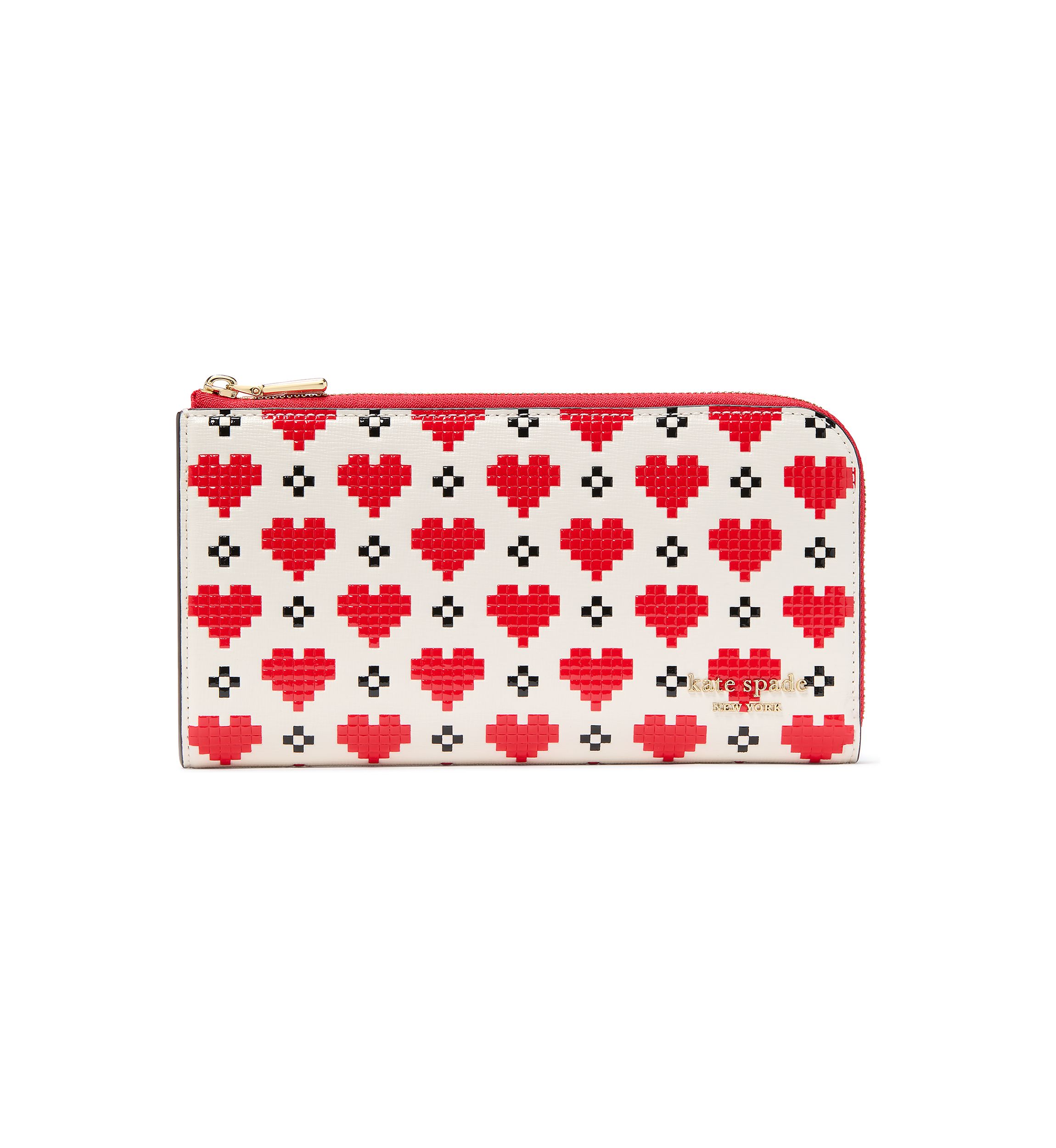 Devin Pixel Hearts Embossed Saffiano Leather Zip Around Continental Wallet