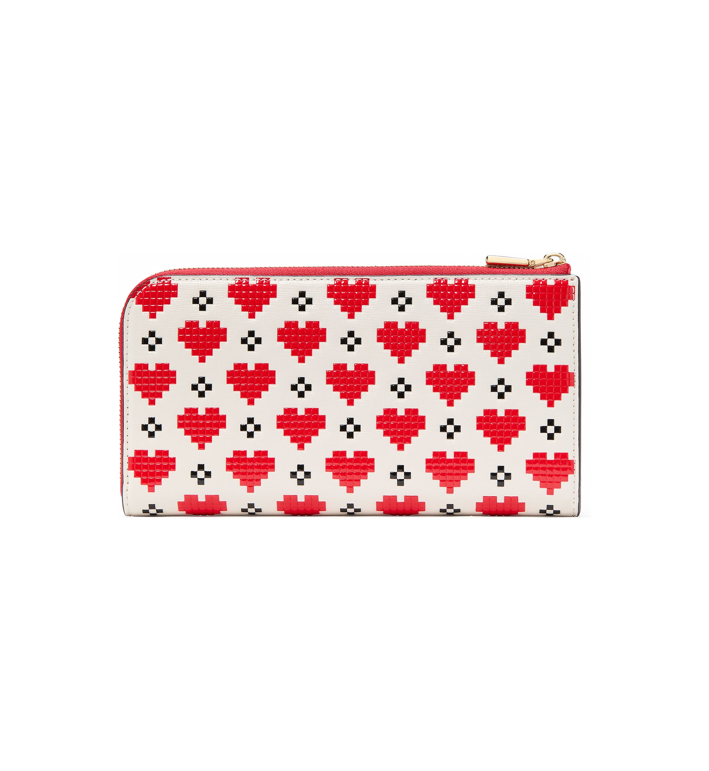Devin Pixel Hearts Embossed Saffiano Leather Zip Around Continental Wallet