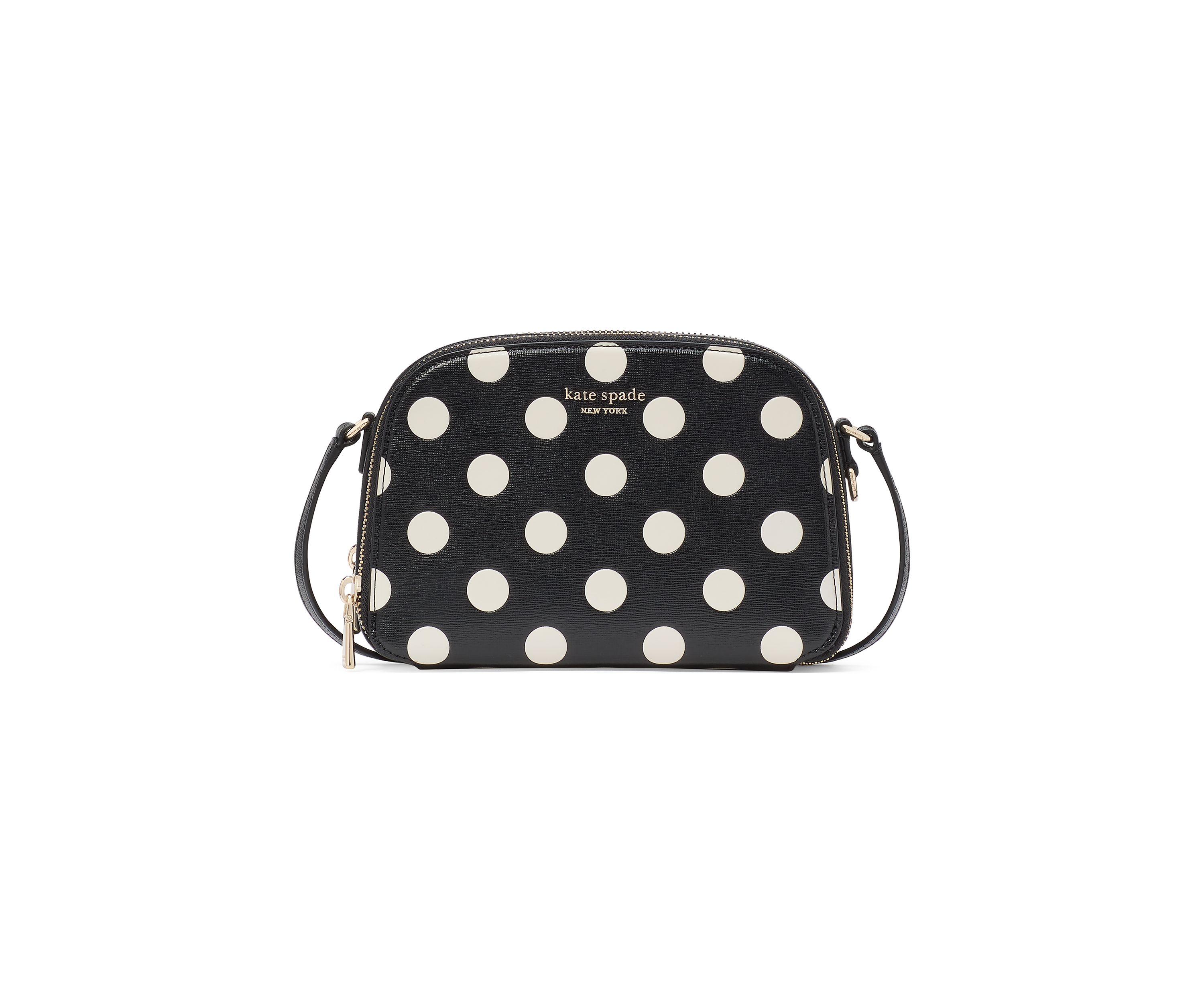 Devin Double Zip Dome Crossbody - Black White Dot
