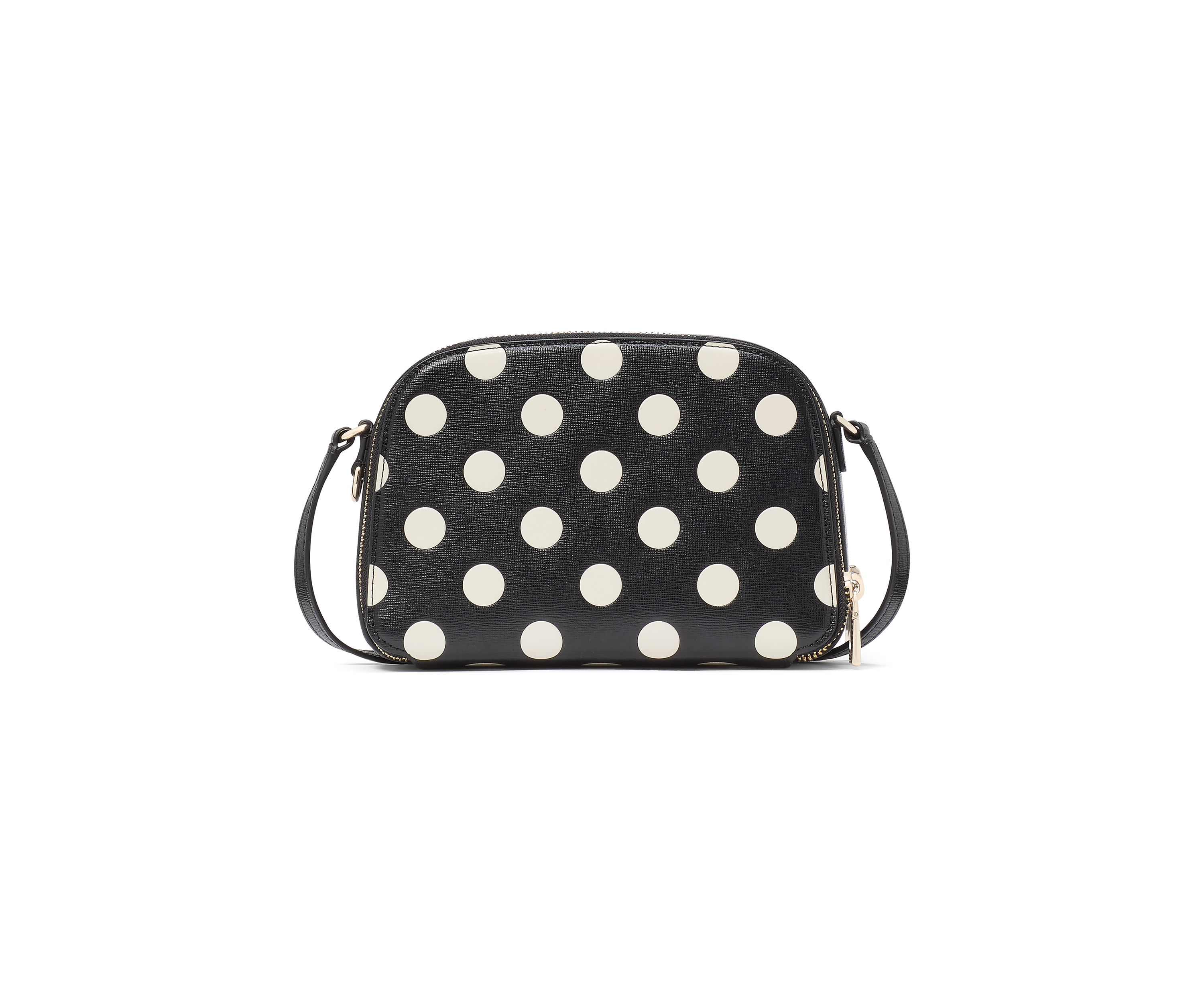 Devin Double Zip Dome Crossbody - Black White Dot