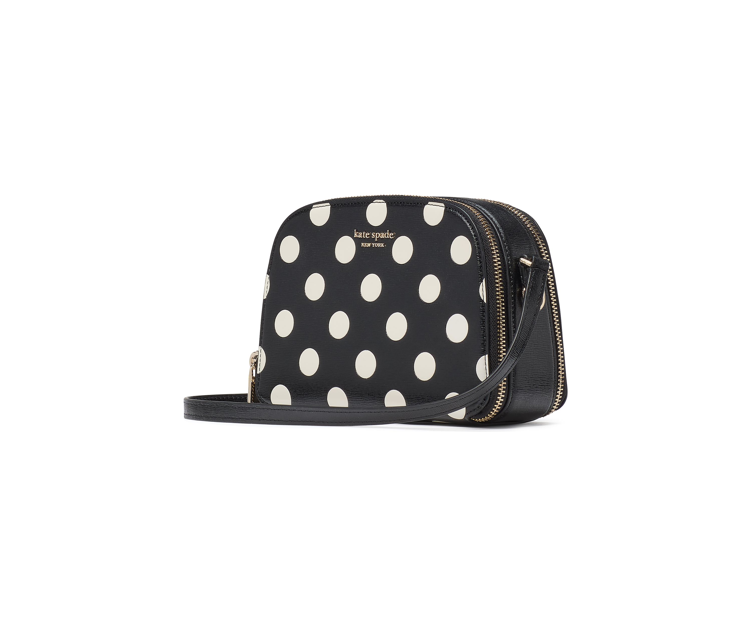 Devin Double Zip Dome Crossbody - Black White Dot