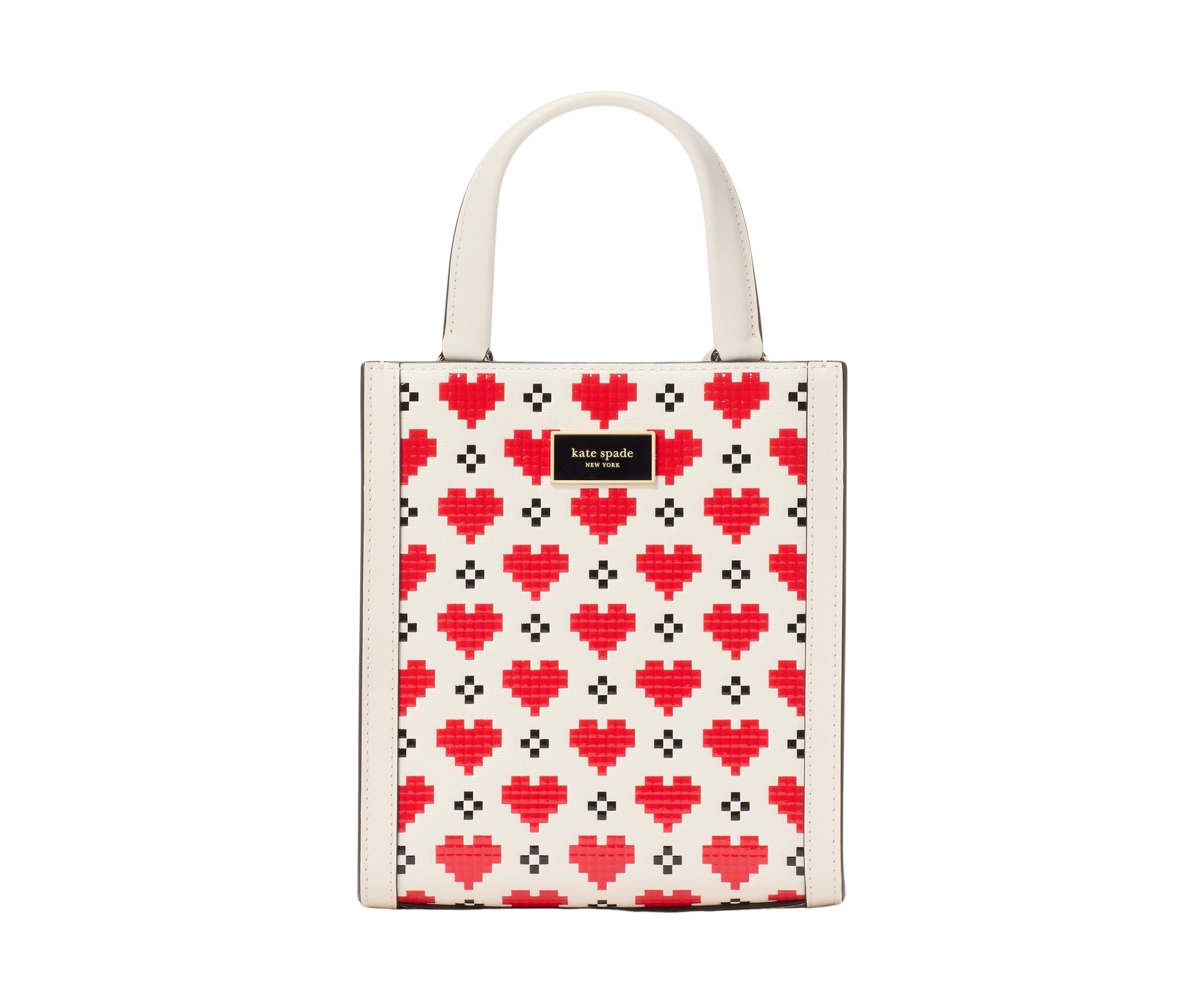 Manhattan Pixel Hearts Embossed Saffiano Leather Mini Tote 