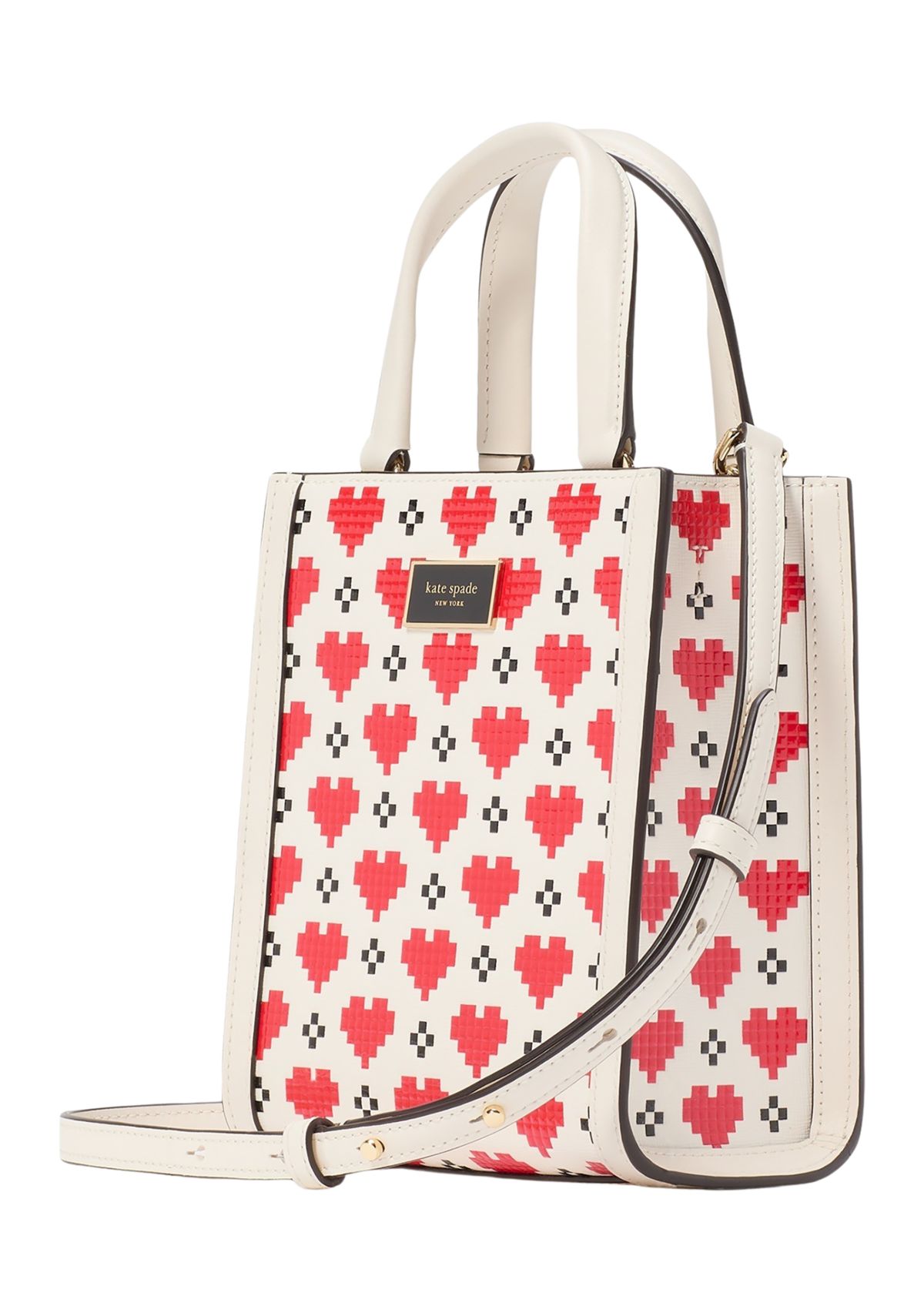 Manhattan Pixel Hearts Embossed Saffiano Leather Mini Tote 