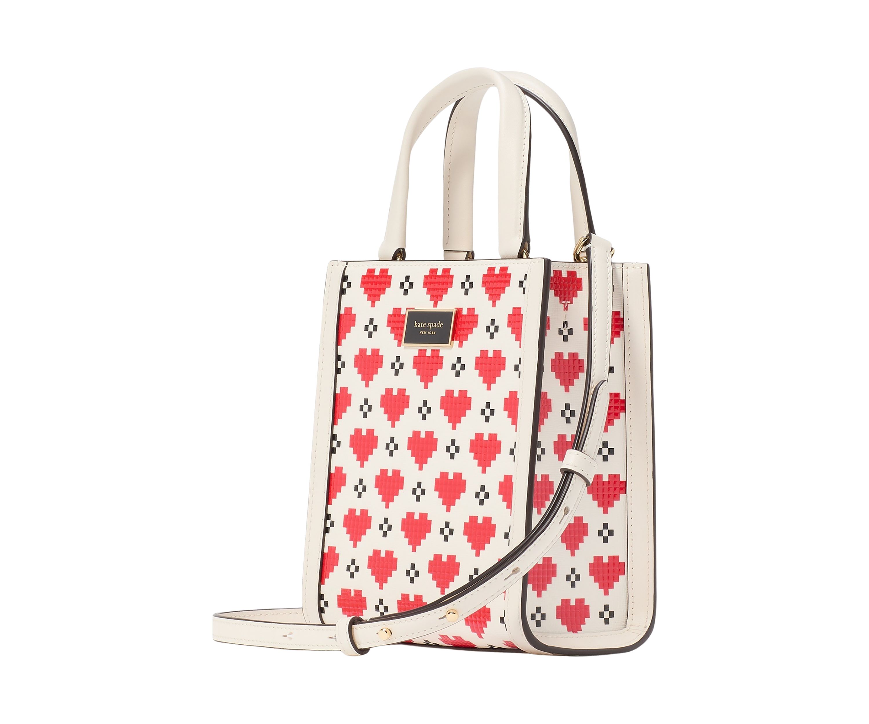 Manhattan Pixel Hearts Embossed Saffiano Leather Mini Tote 