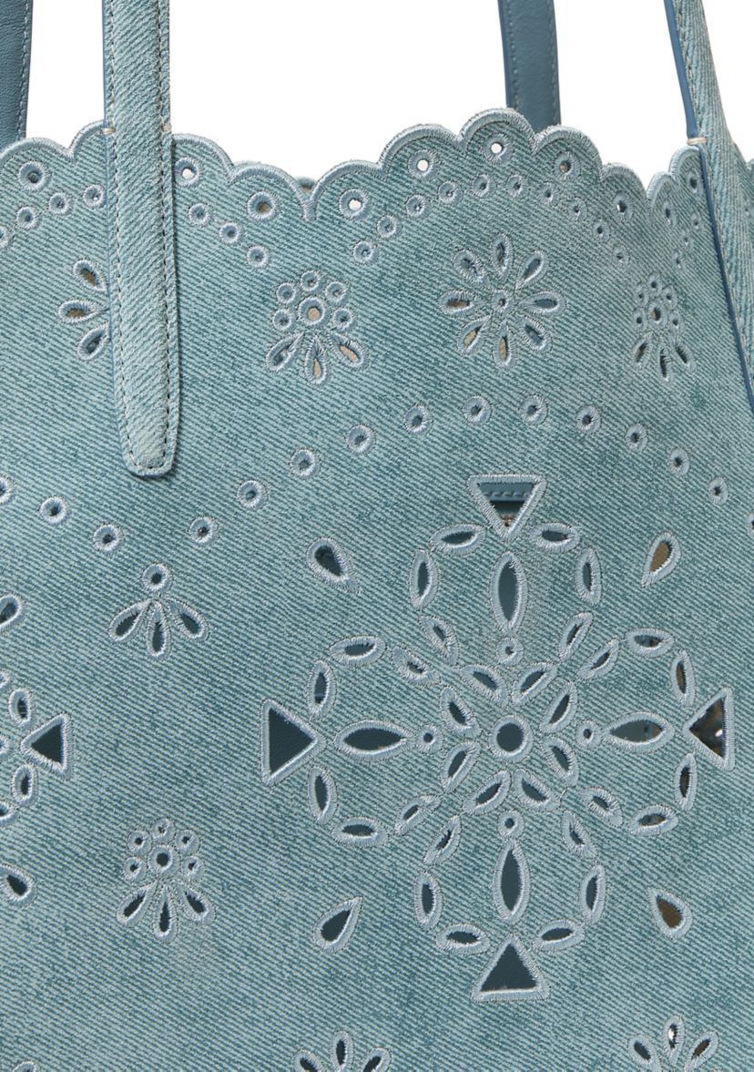 Do It All Flower Perforated Denim Large Tote Bag 