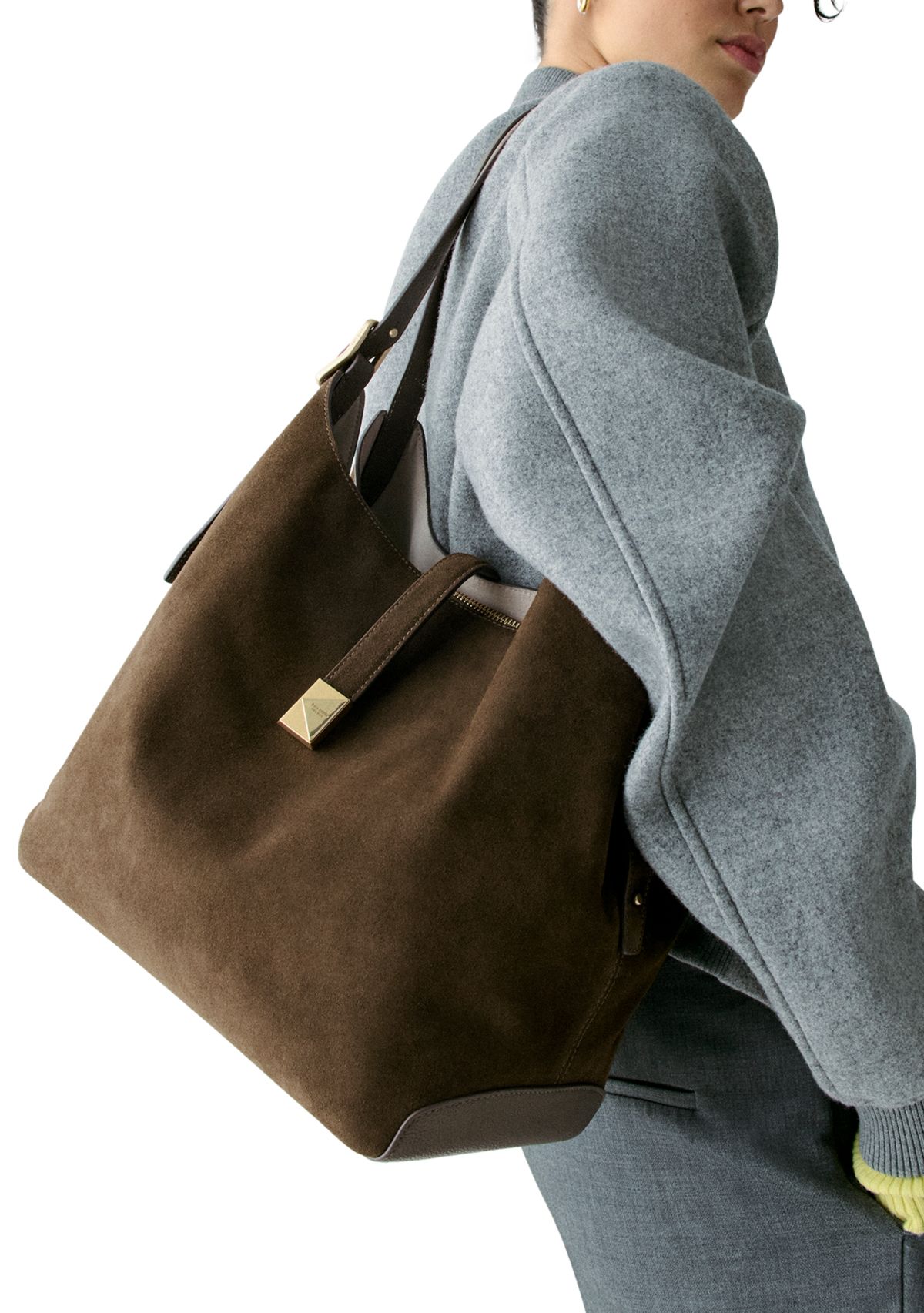Deco Suede Large Shoulder Bag 