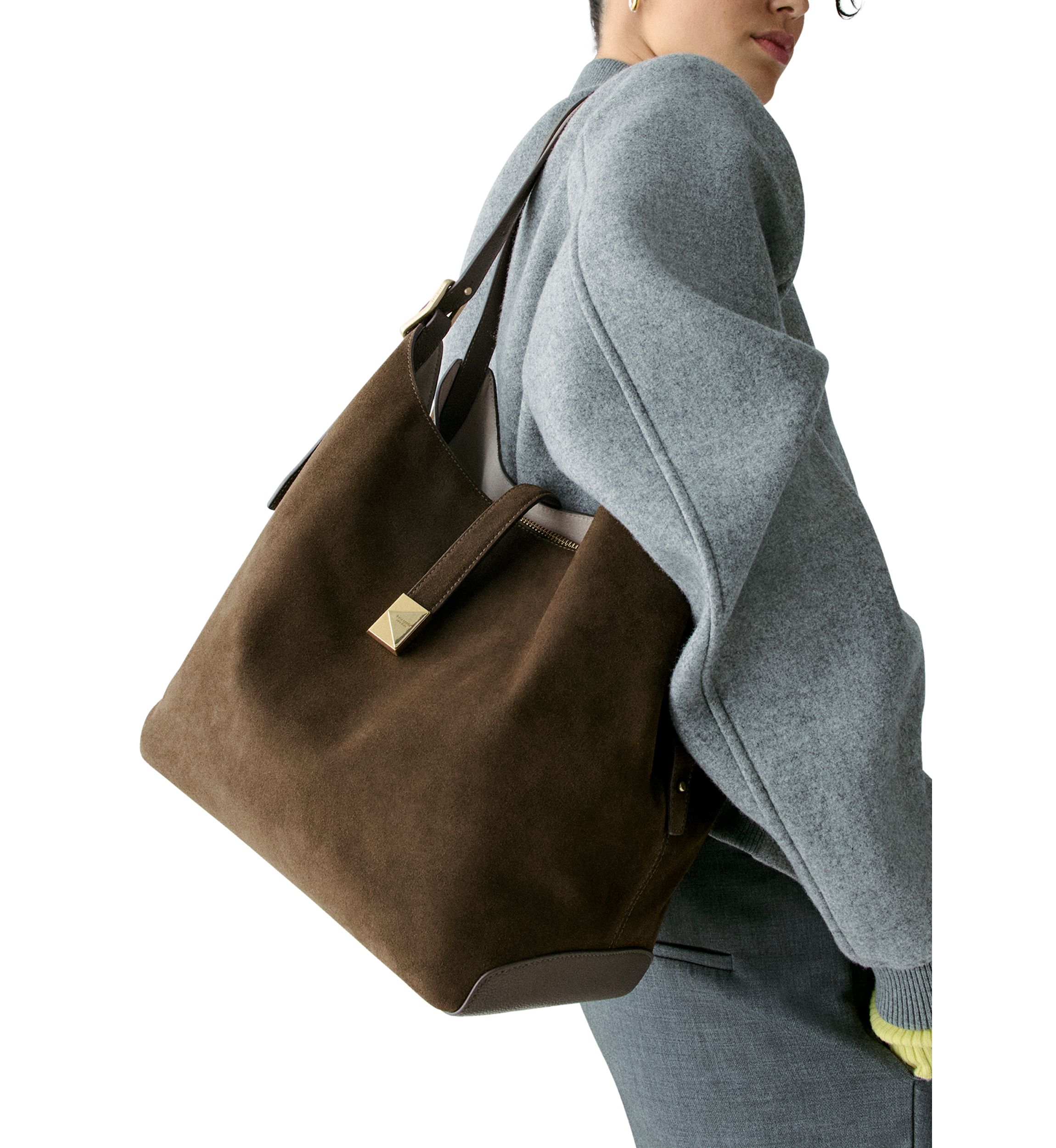 Deco Suede Large Shoulder Bag 