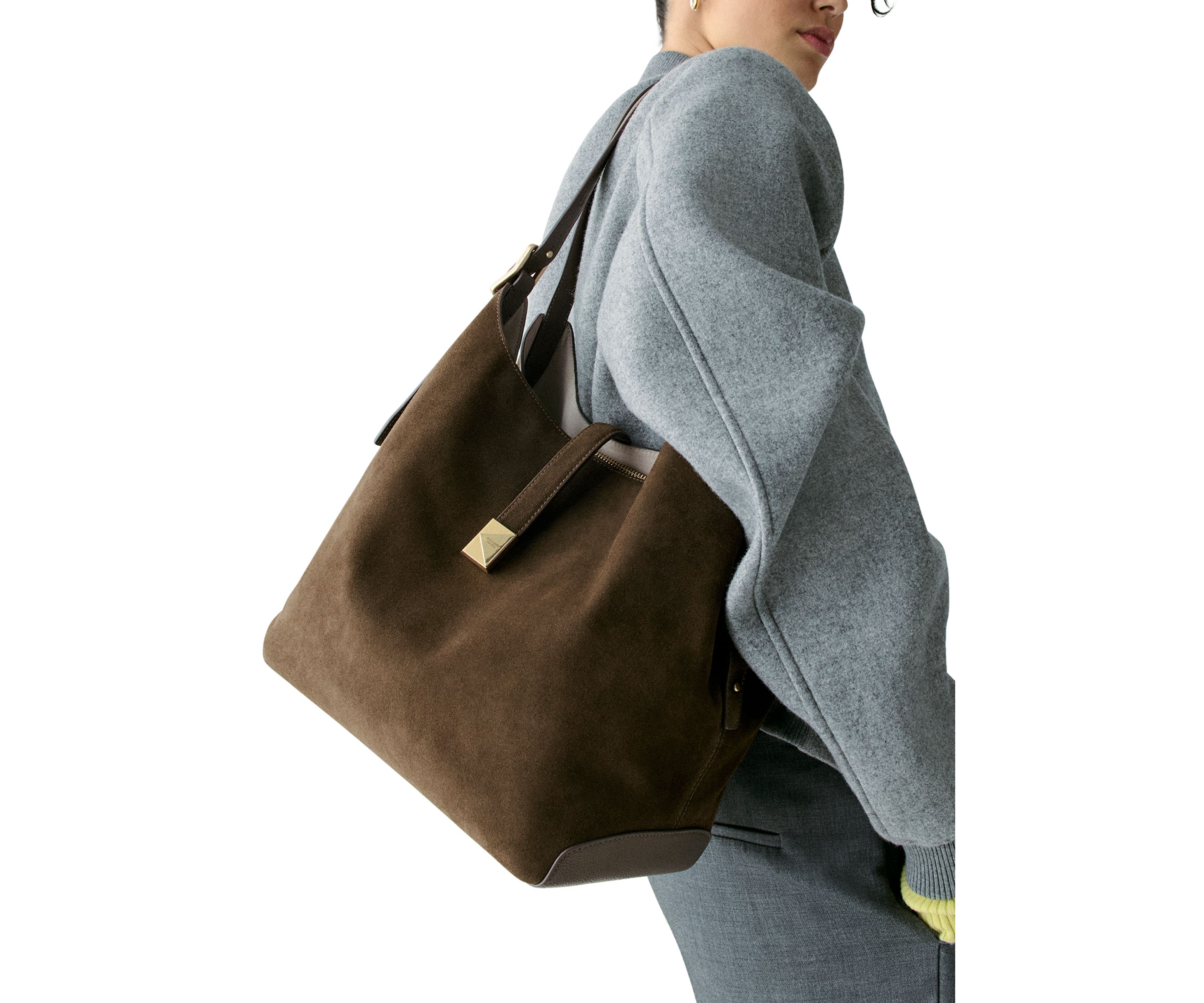 Deco Suede Large Shoulder Bag 