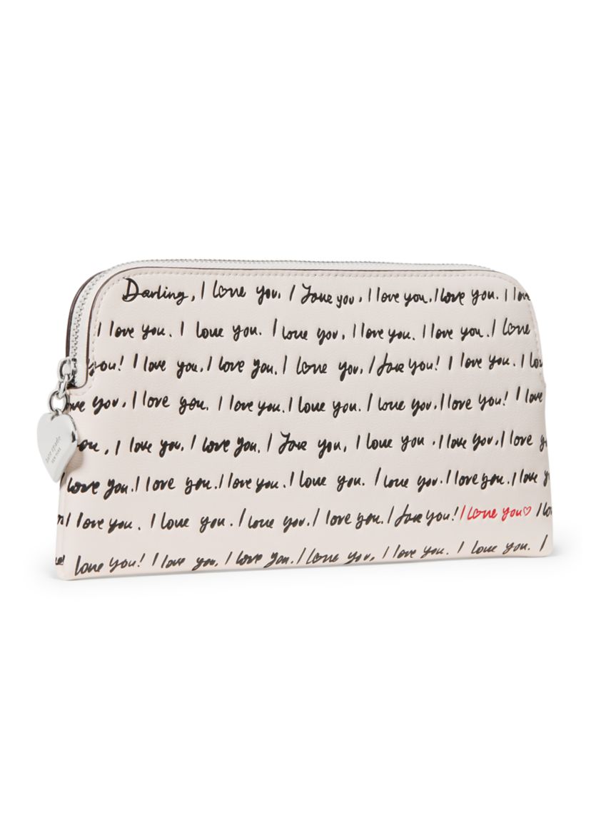 Devin "I Love You" Script Embossed Leather Pouch
