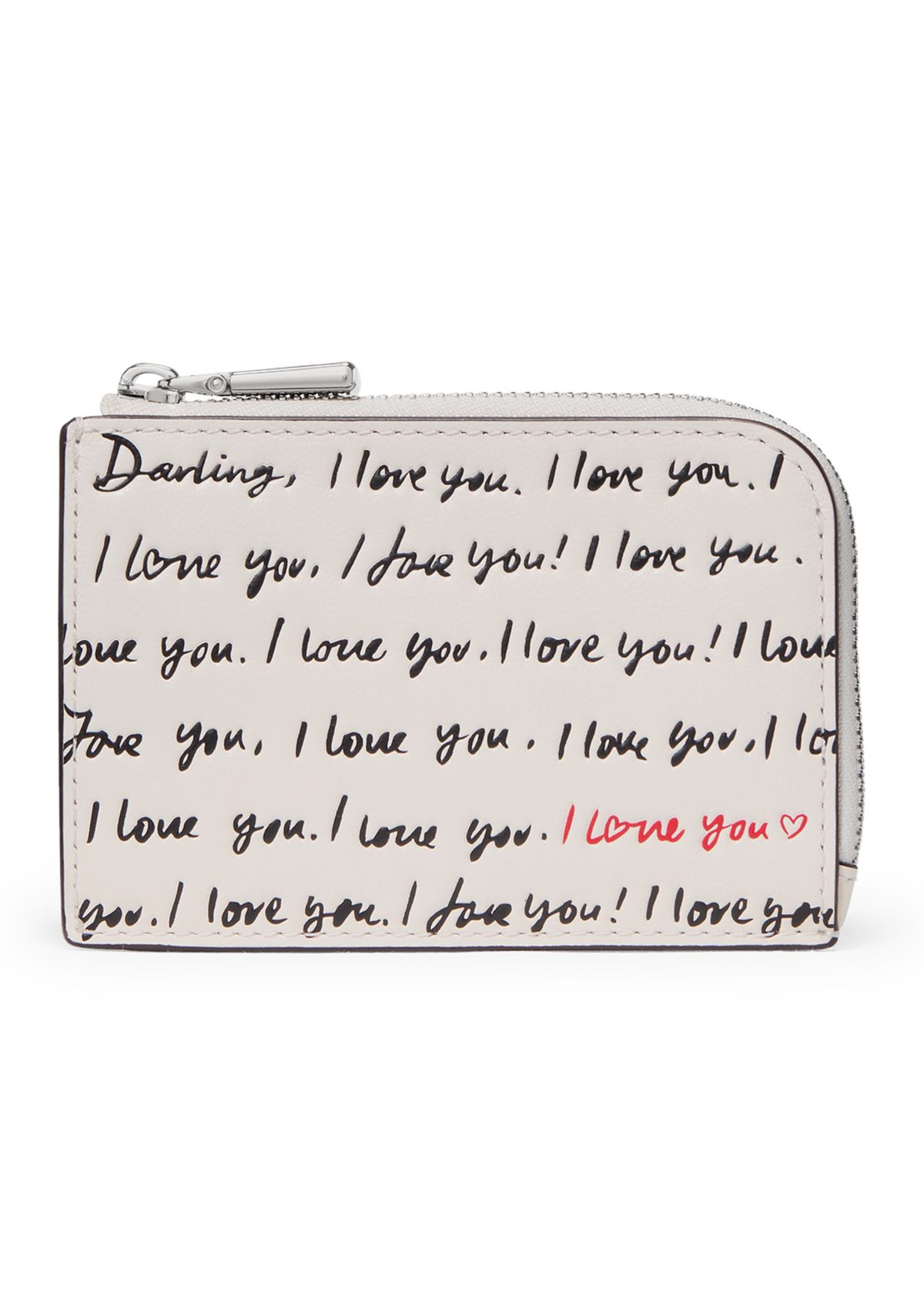 "I Love You" Embossed Leather Mini Zip Card Case 