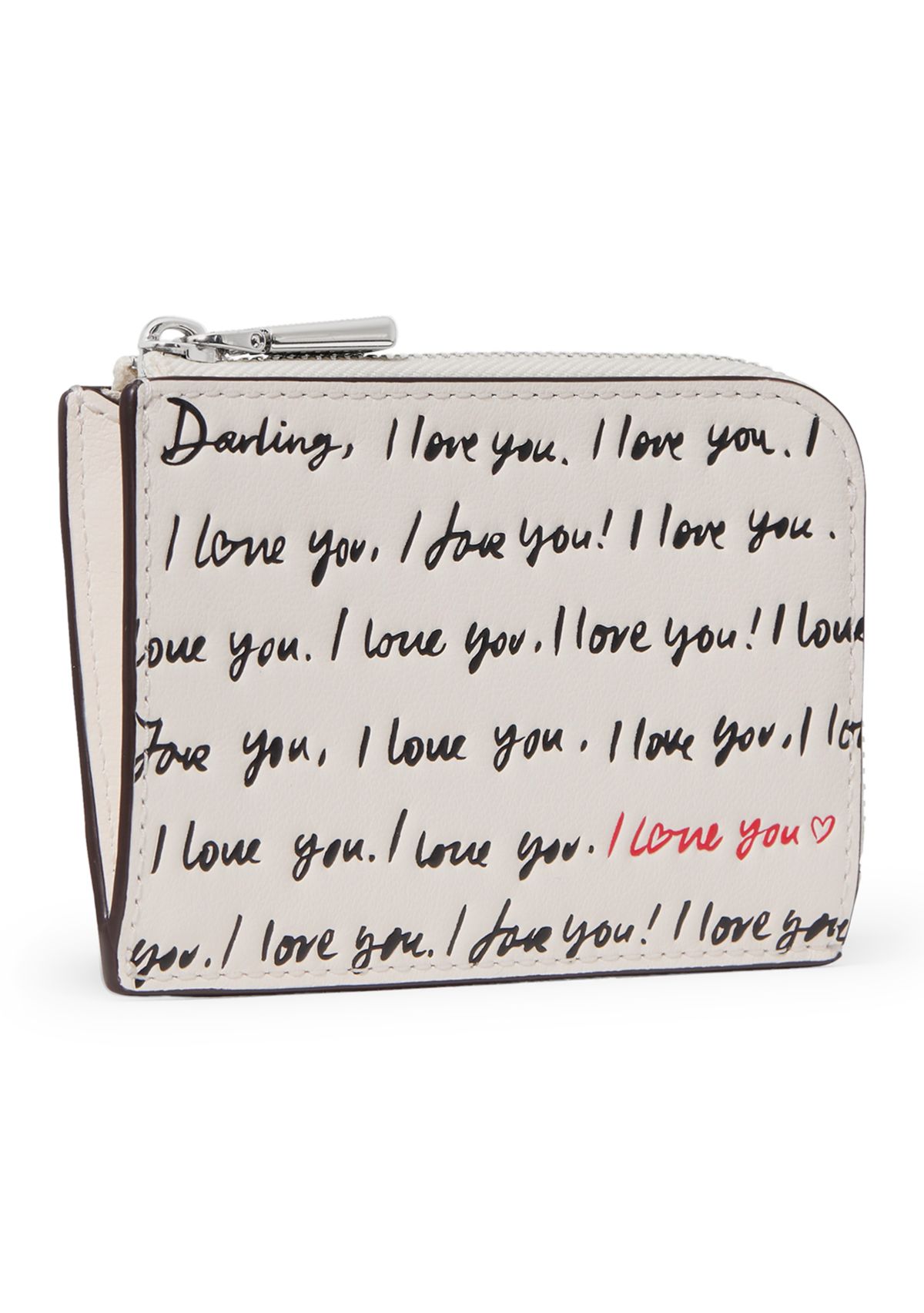 "I Love You" Embossed Leather Mini Zip Card Case 