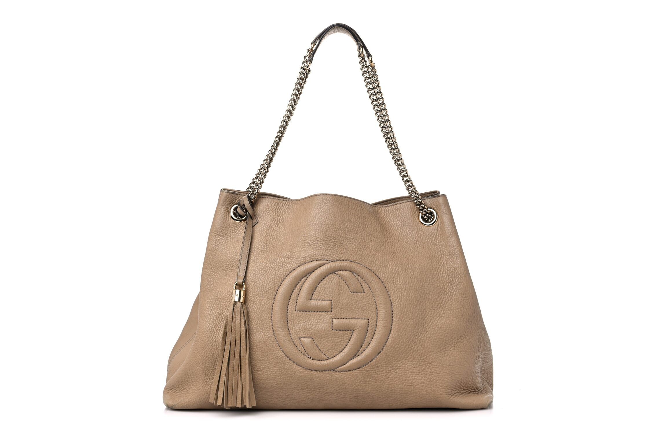 Gucci Pebbled Calfskin Large Soho Chain Shoulder Bag Nude -FINAL SALE NO RETURNS
