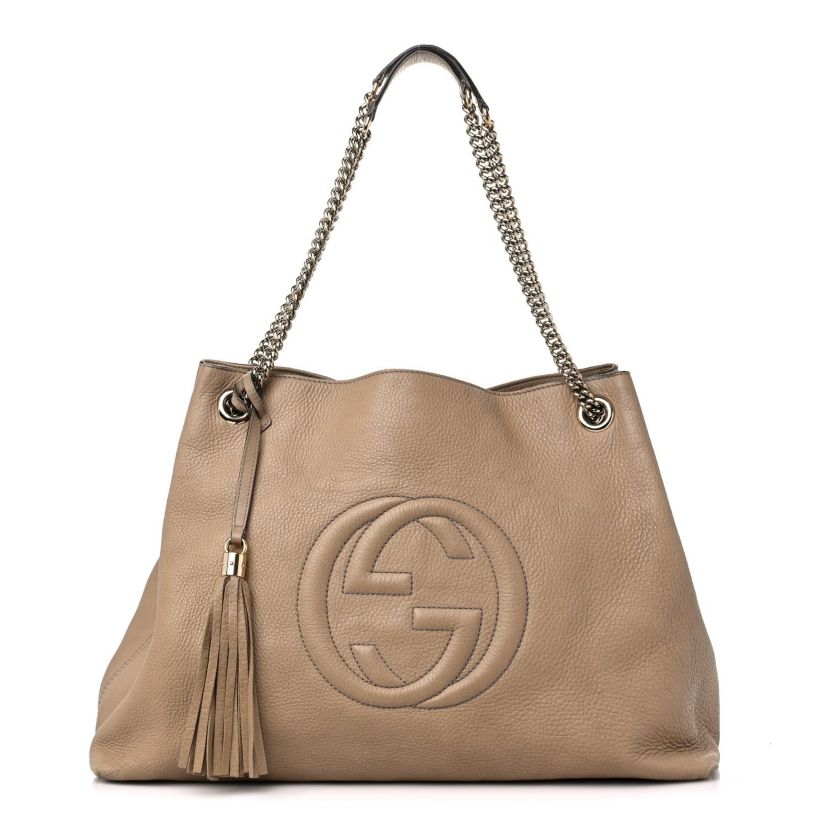 Gucci Pebbled Calfskin Large Soho Chain Shoulder Bag Nude -FINAL SALE NO RETURNS