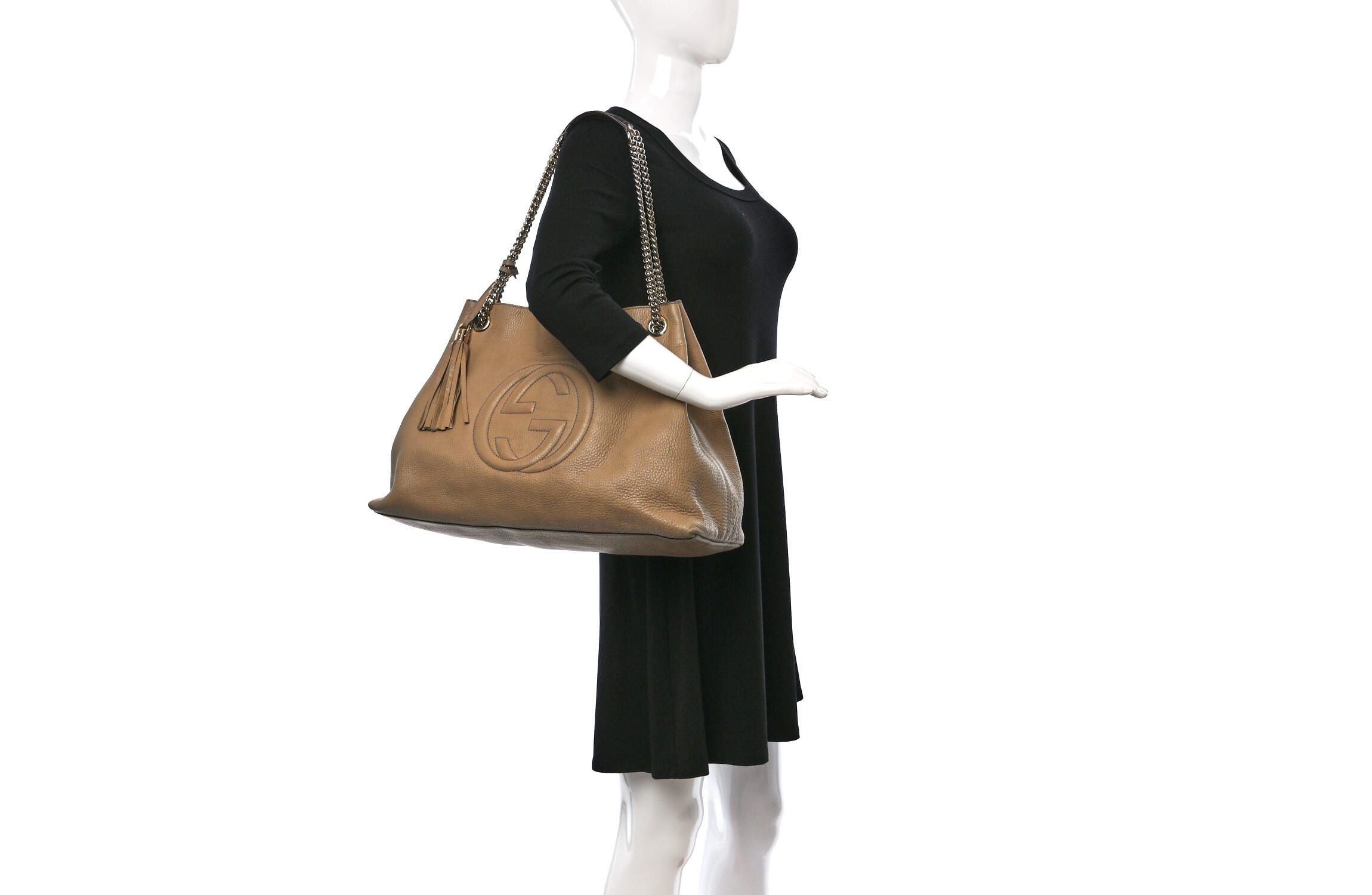 Gucci Pebbled Calfskin Large Soho Chain Shoulder Bag Nude -FINAL SALE NO RETURNS