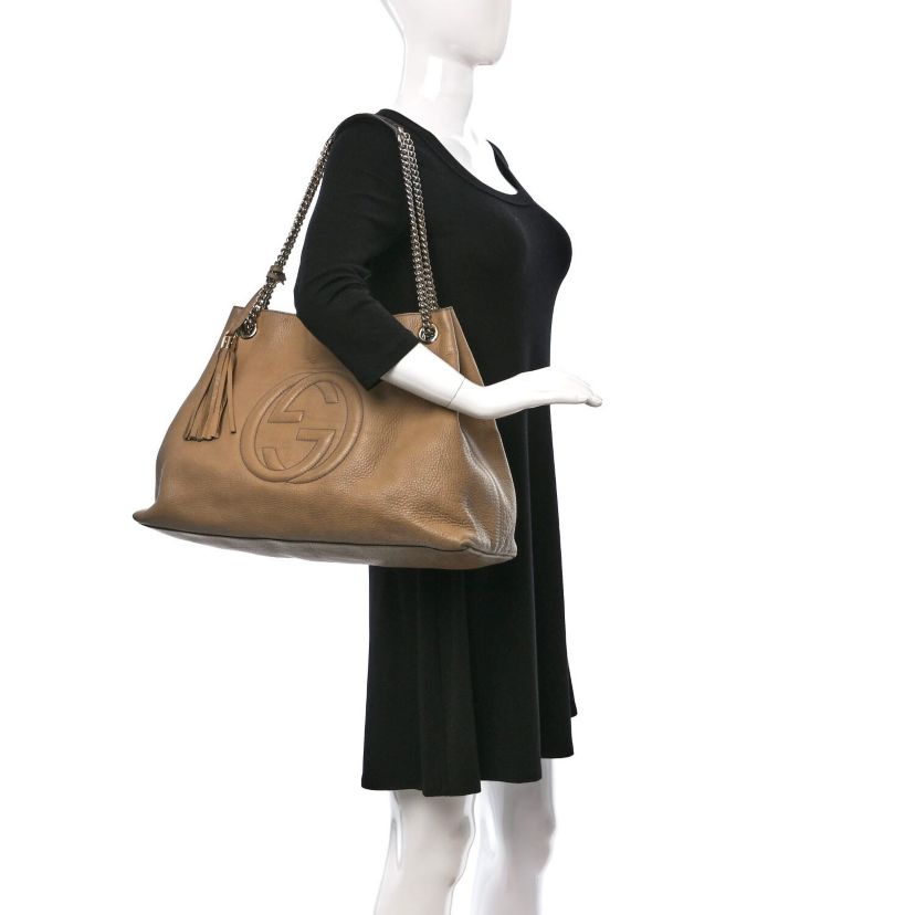 Gucci Pebbled Calfskin Large Soho Chain Shoulder Bag Nude -FINAL SALE NO RETURNS