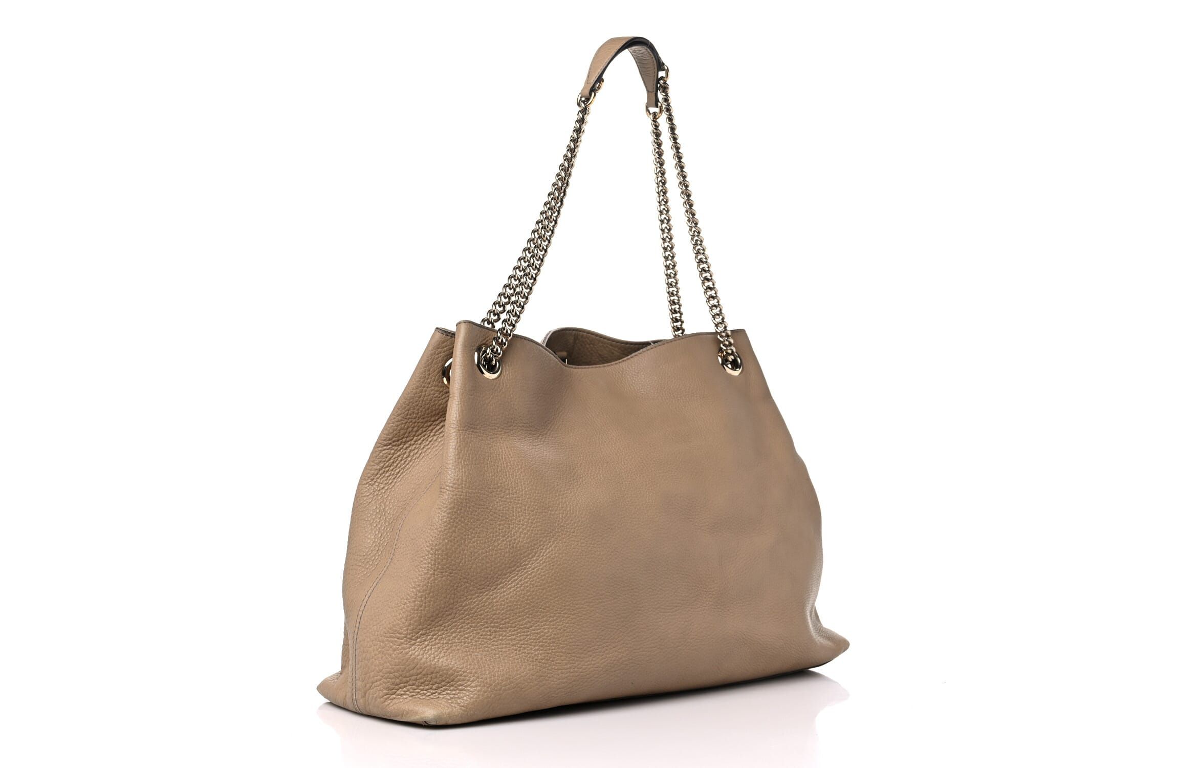 Gucci Pebbled Calfskin Large Soho Chain Shoulder Bag Nude -FINAL SALE NO RETURNS