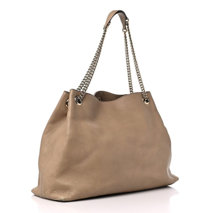 Gucci Pebbled Calfskin Large Soho Chain Shoulder Bag Nude -FINAL SALE NO RETURNS