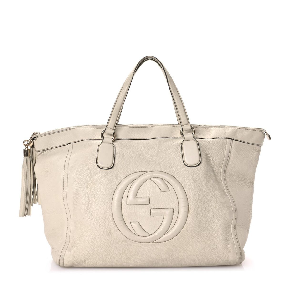 Gucci Pebbled Calfskin Large Soho Top Handle Bag Off White -FINAL SALE NO RETURNS