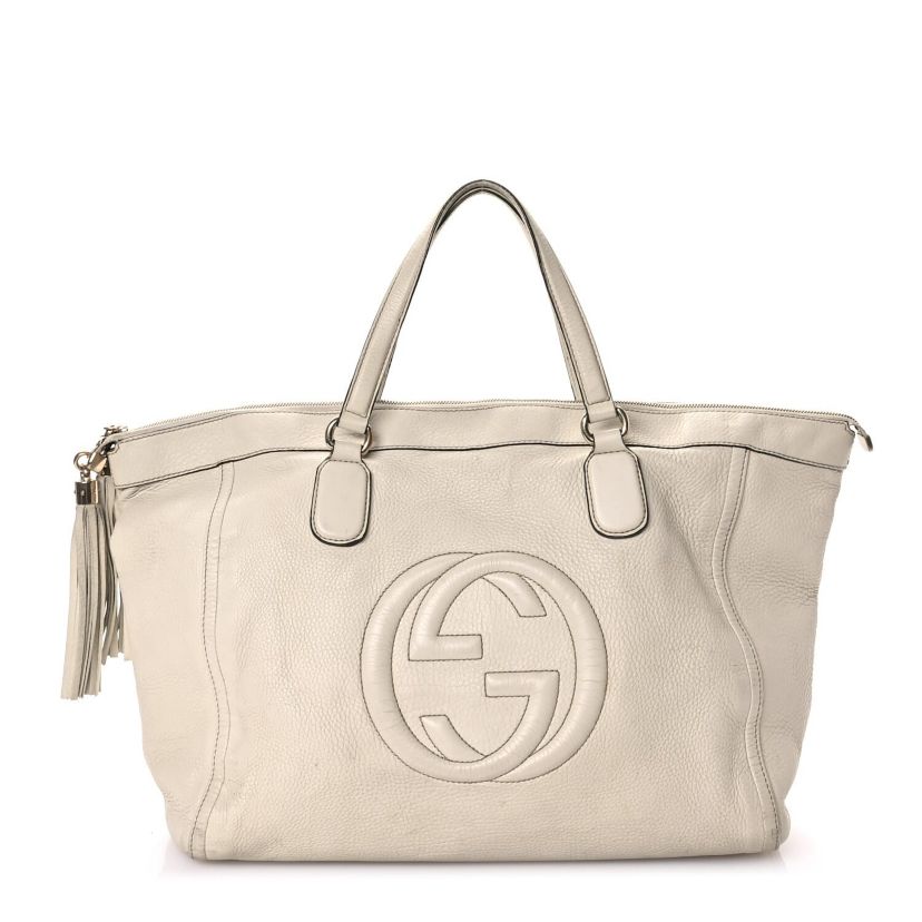 Gucci Pebbled Calfskin Large Soho Top Handle Bag Off White -FINAL SALE NO RETURNS