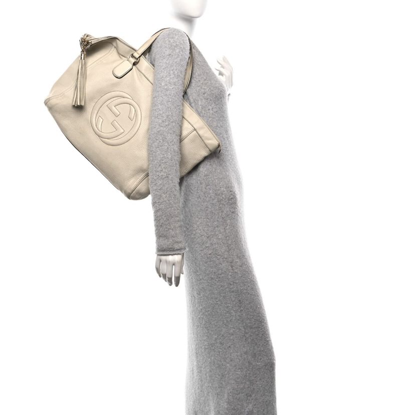 Gucci Pebbled Calfskin Large Soho Top Handle Bag Off White -FINAL SALE NO RETURNS