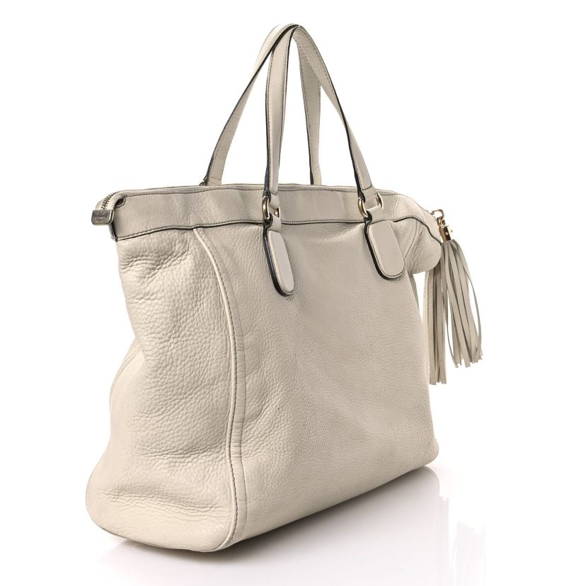 Gucci Pebbled Calfskin Large Soho Top Handle Bag Off White -FINAL SALE NO RETURNS
