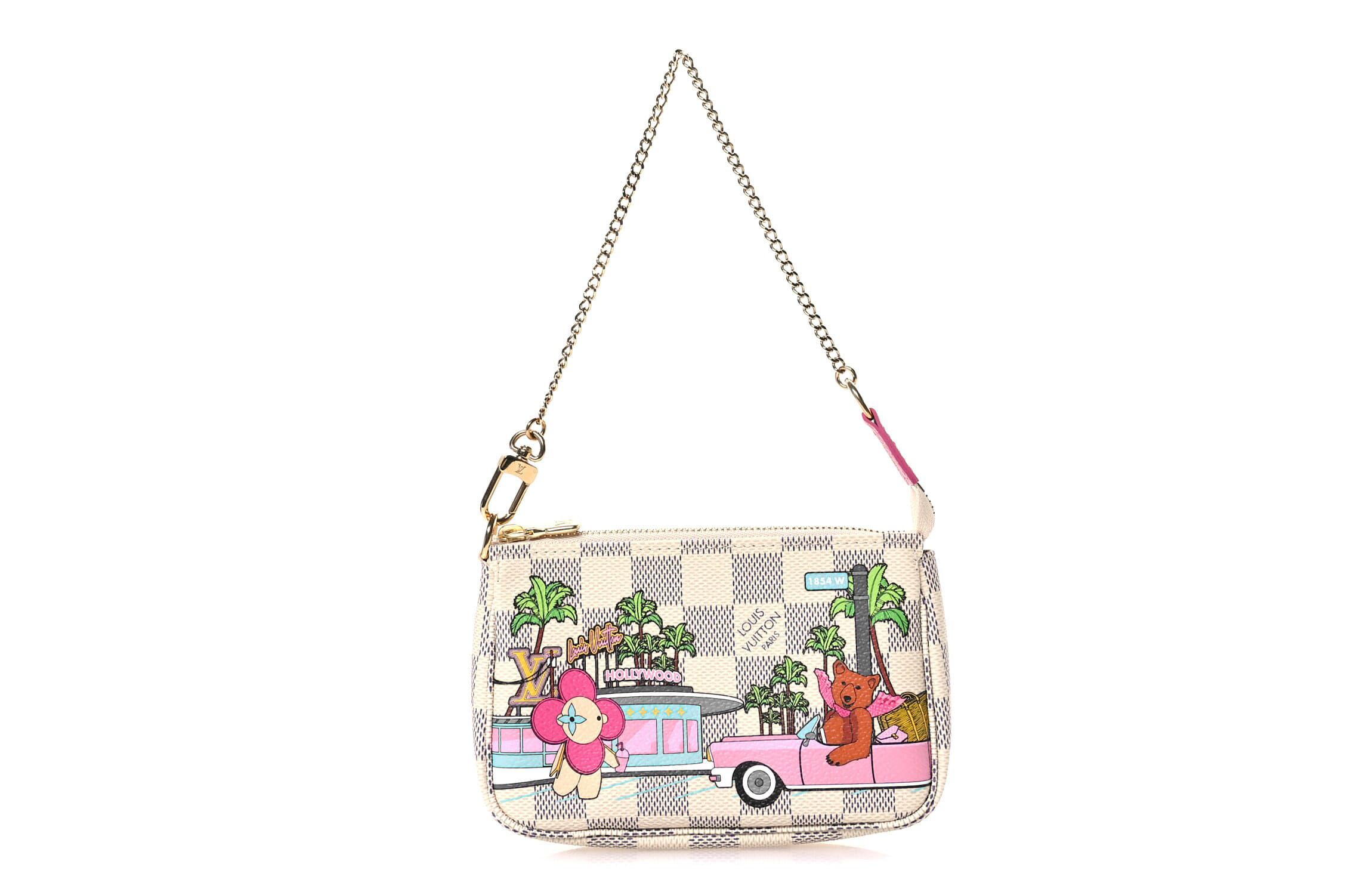 Louis Vuitton Damier Azur 2021 Christmas Animation Hollywood Mini Pochette Accessories Fuchsia -FINAL SALE NO RETURNS