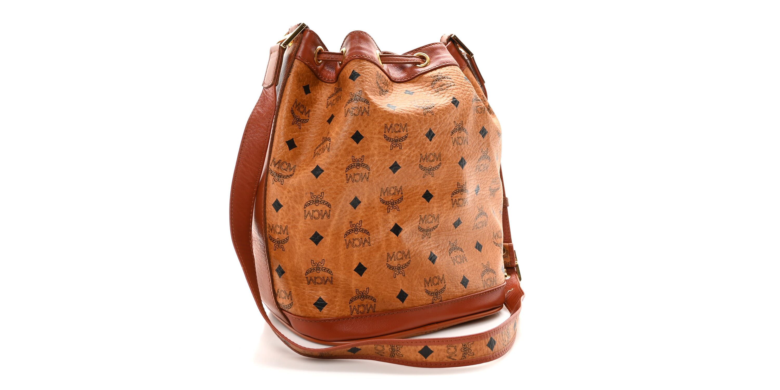 MCM Visetos Small Heritage Drawstring Bucket Bag Cognac -FINAL SALE NO RETURNS