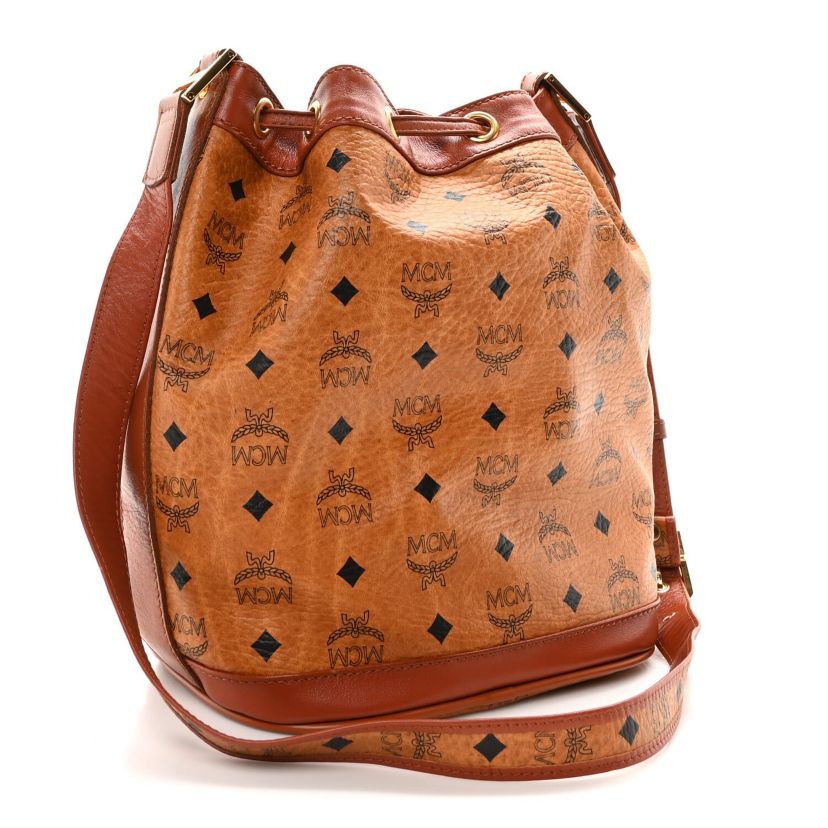 MCM Visetos Small Heritage Drawstring Bucket Bag Cognac -FINAL SALE NO RETURNS