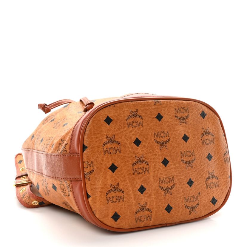 MCM Visetos Small Heritage Drawstring Bucket Bag Cognac -FINAL SALE NO RETURNS