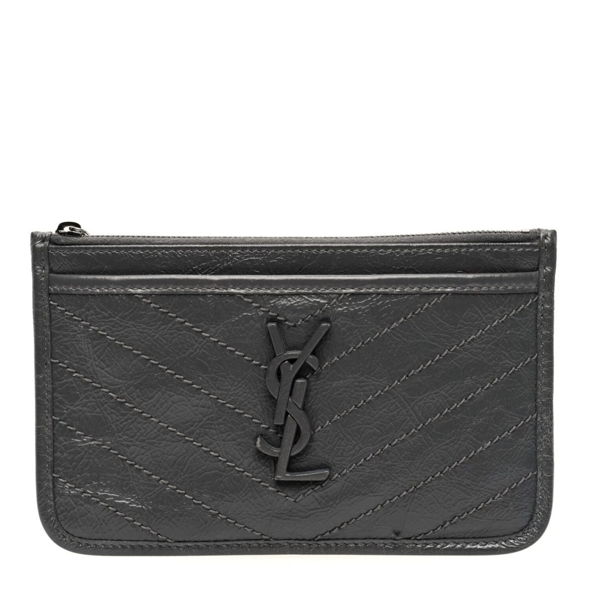 Saint Laurent Crinkled Calfskin Matelasse Monogram Niki Bill Pouch Storm -FINAL SALE NO RETURNS