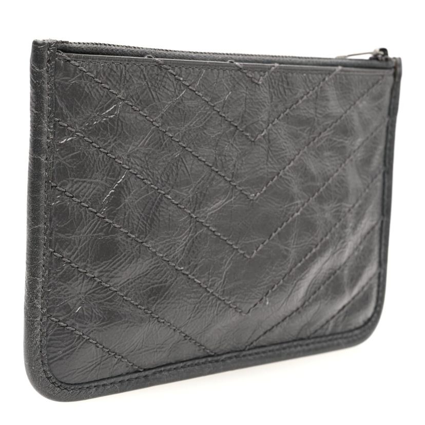 Saint Laurent Crinkled Calfskin Matelasse Monogram Niki Bill Pouch Storm -FINAL SALE NO RETURNS