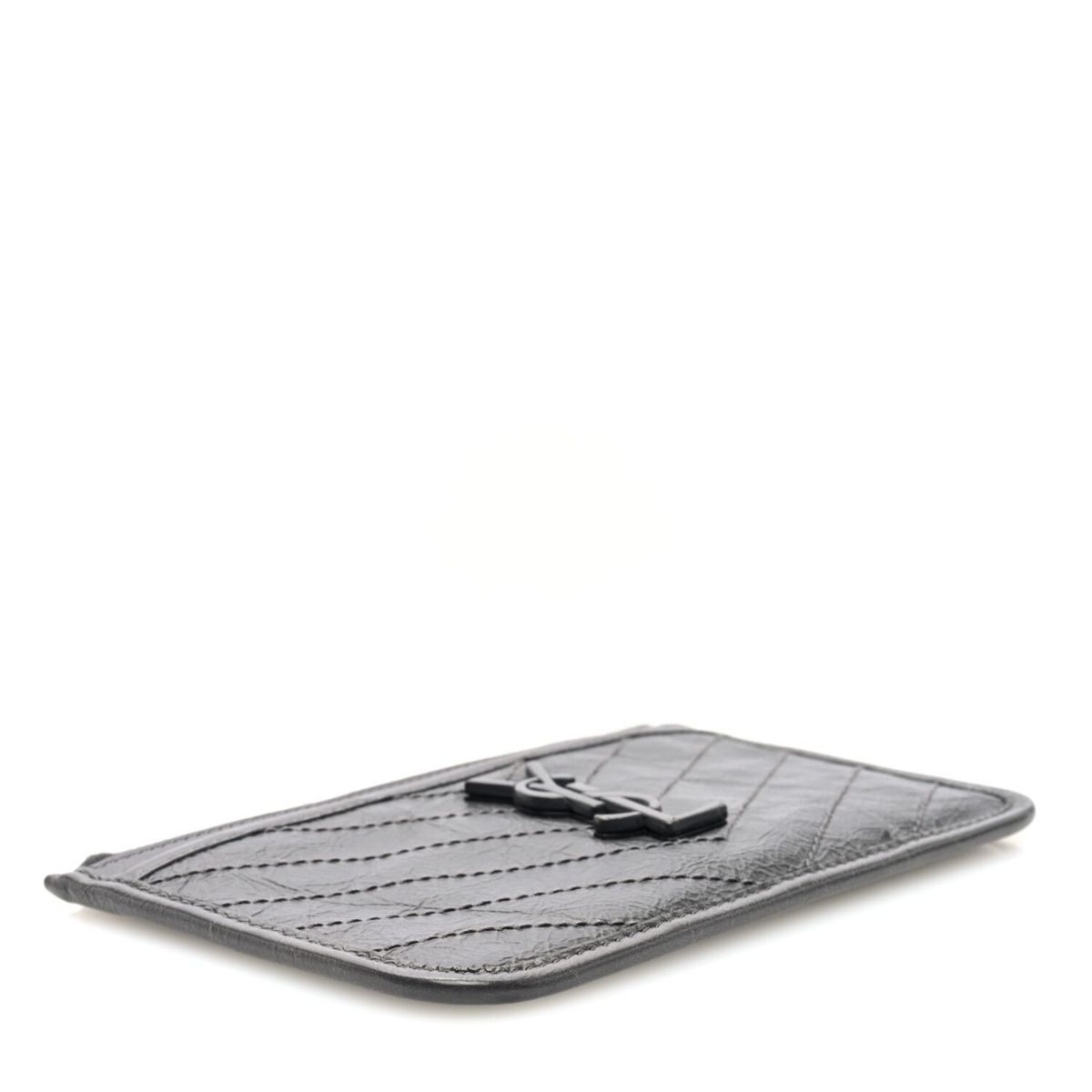 Saint Laurent Crinkled Calfskin Matelasse Monogram Niki Bill Pouch Storm -FINAL SALE NO RETURNS